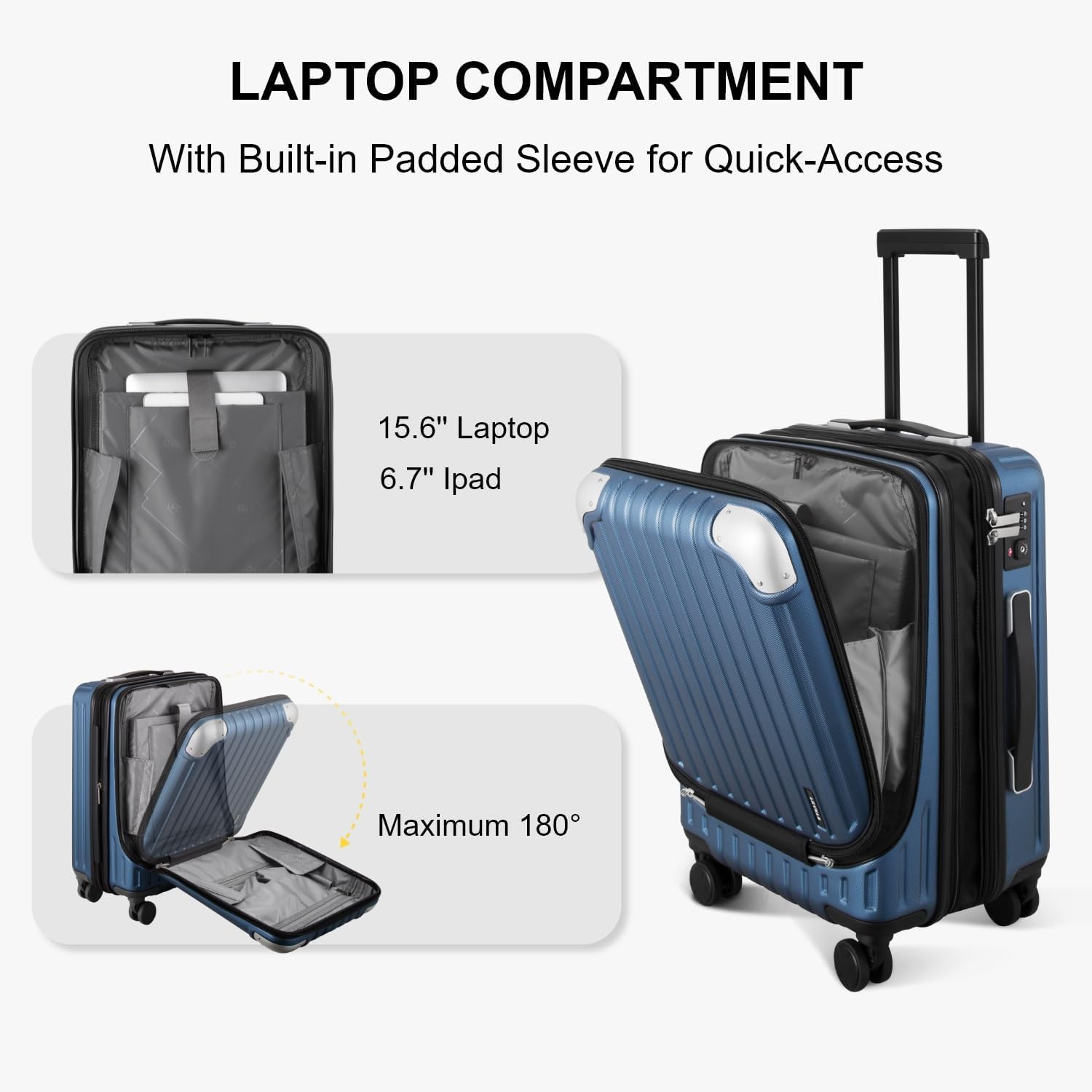LEVEL8 Grace 20 Inch Expandable Hardside Carry On Luggage - Airline Approved ABS+PC Suitcase with 360° Spinner Wheels & TSA Lock - Lightweight Blue Cabin Bag for Business Travel & Weekend Getaways