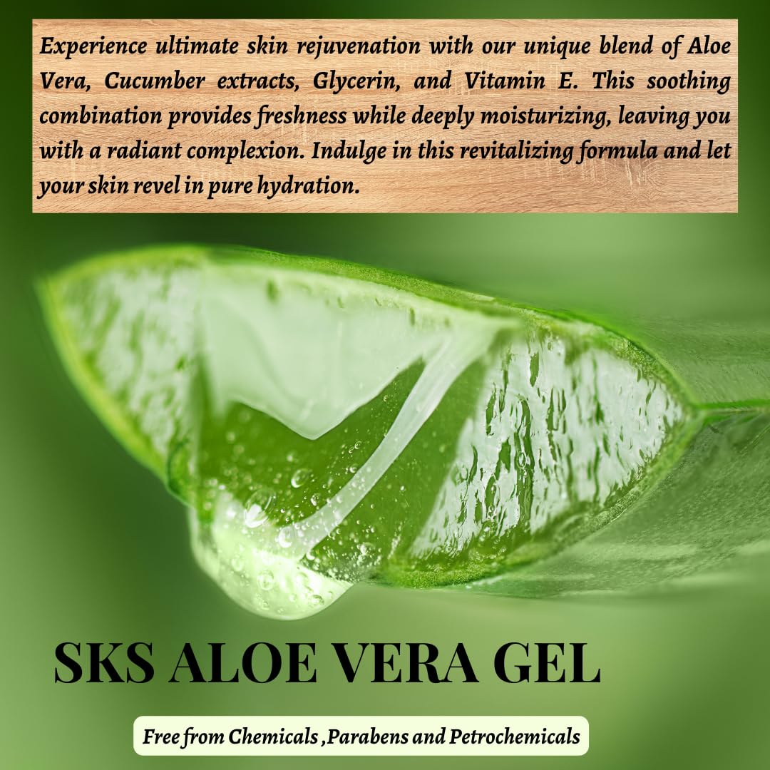 Pure Aloe Vera Gel with Vitamin E for Face & Hair – Hydrating, Moisturizing & Soothing Skin Care – 300ml – Perfect for Sunburn Relief, Daily Hydration & Hair Conditioning