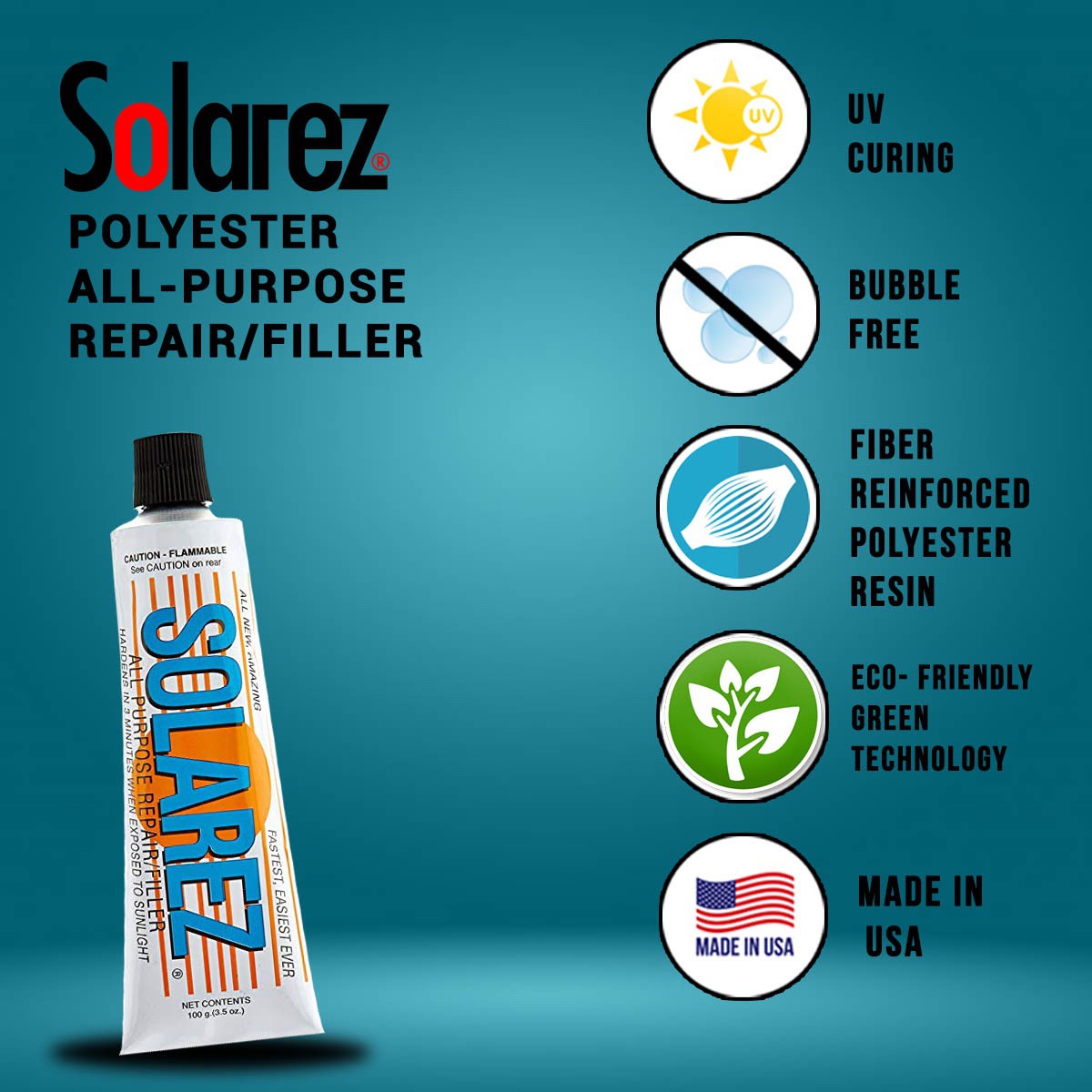 Solarez Polyester All-Purpose Ding Repair Kit - 3.5oz Tube for Surfboard, Kayak & Boat Fiberglass Repair - Waterproof UV Cure Resin for Outdoor Marine Applications