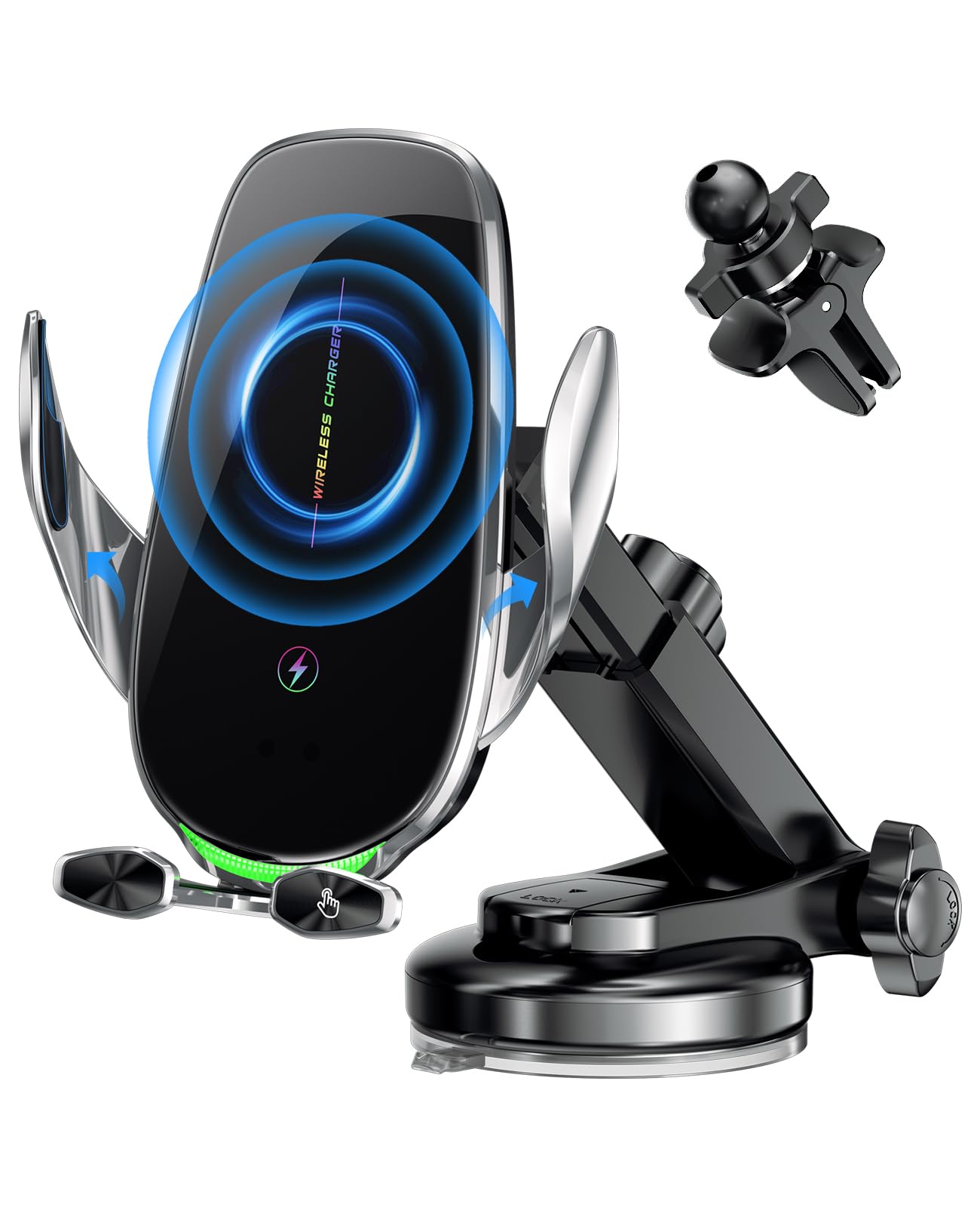 15W Fast Wireless Car Charger Mount - Auto-Clamping Phone Holder for iPhone 14/13/12/11 Pro Max/XS & Samsung Galaxy S21/S20/S10+/S9+/Note 9 | Hands-Free Charging While Driving | Perfect for Commuting, Road Trips & GPS Navigation