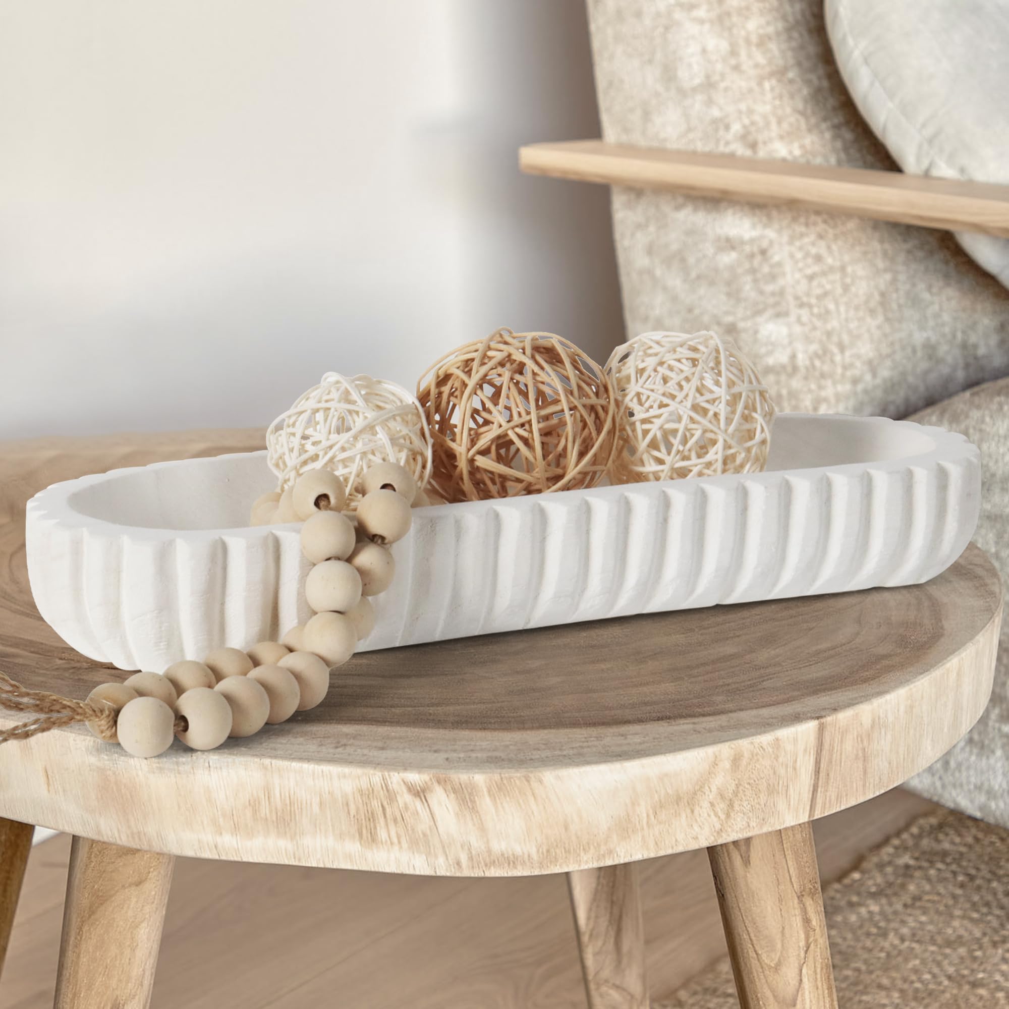 Hand Carved Oakrain Wooden Decorative Bowl - 15.7