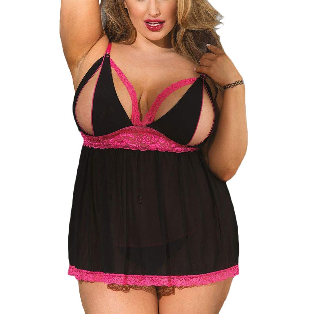 Vedolay Women's Sexy Lace Babydoll Lingerie - Plus Size Teddy Sleepwear for Valentine's Day & Romantic Nights - Soft One-Piece Lace Nightwear for Boudoir & Special Occasions
