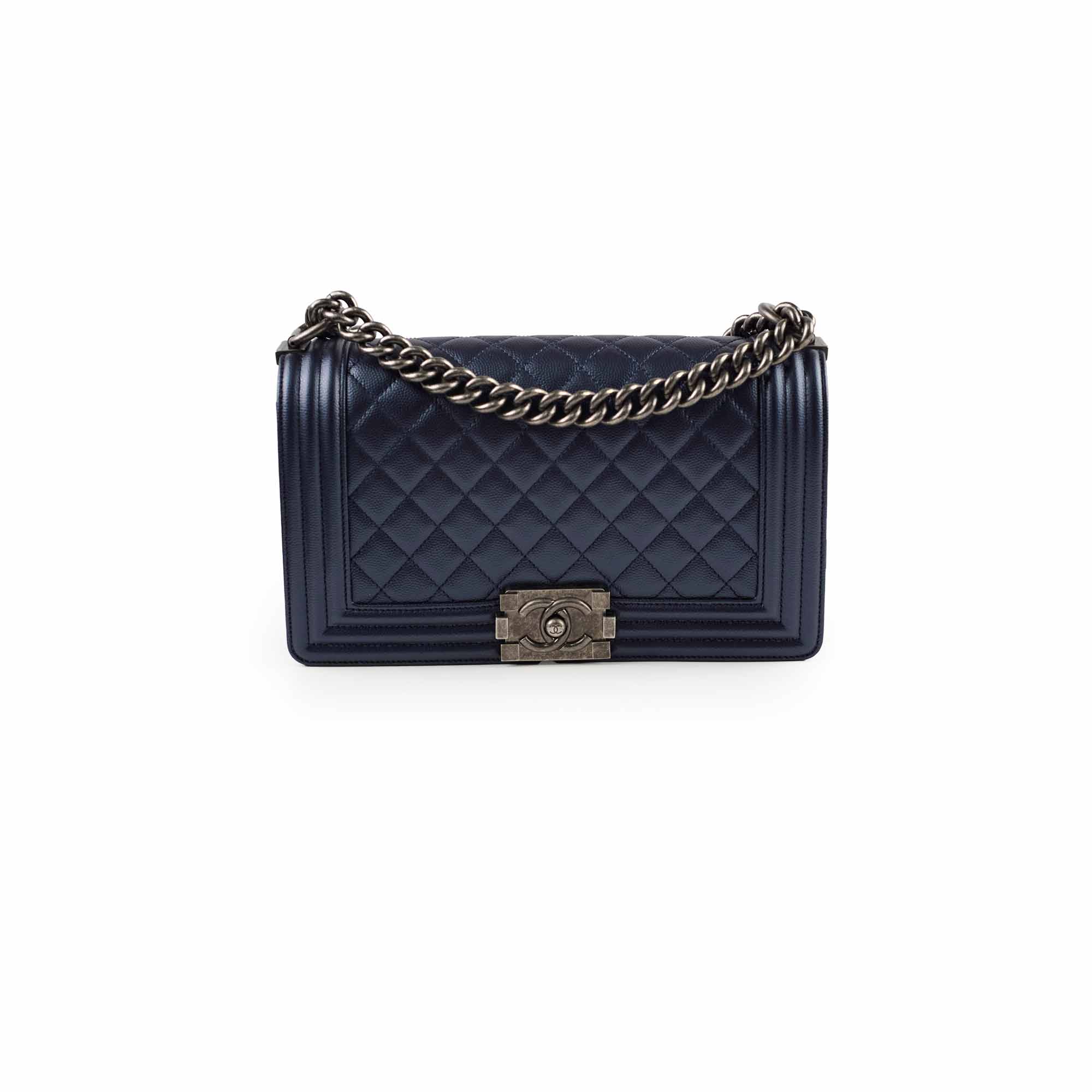 Chanel Old Medium Caviar Boy Bag in Metallic Blue - Luxury Crossbody Shoulder Bag for Women | Perfect for Date Night, Parties & Special Occasions