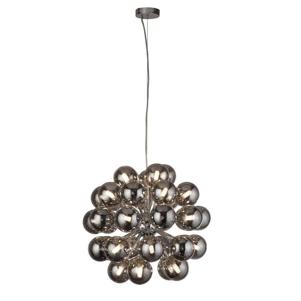 Berry 27-Light Chrome Ceiling Pendant with Smoked Glass Shades - Modern Dining Room Lighting Fixture for Kitchen Island & Living Room