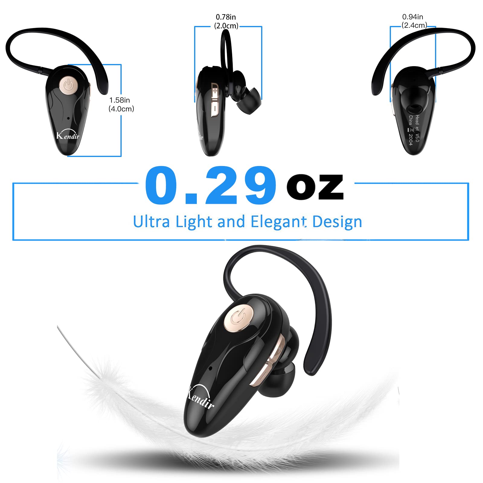 Wireless Bluetooth Headset V5.0 - Ultra Lightweight Earbuds with Built-in Mic, Volume Control & Carrying Case | Hands-Free for Calls, Music | Compatible with Android, iPhone, Smartphones & Laptops | Perfect for Workouts, Commuting & Office Use