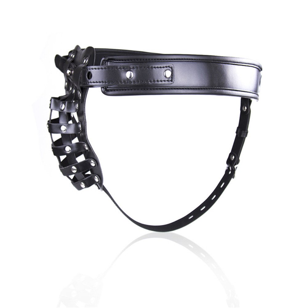 MIUNIKO Men's Leather Chastity Belt with Penis Lock Cage - BDSM Bondage Gear for Adults - Black - Perfect for Dominance Play & Fetish Scenes