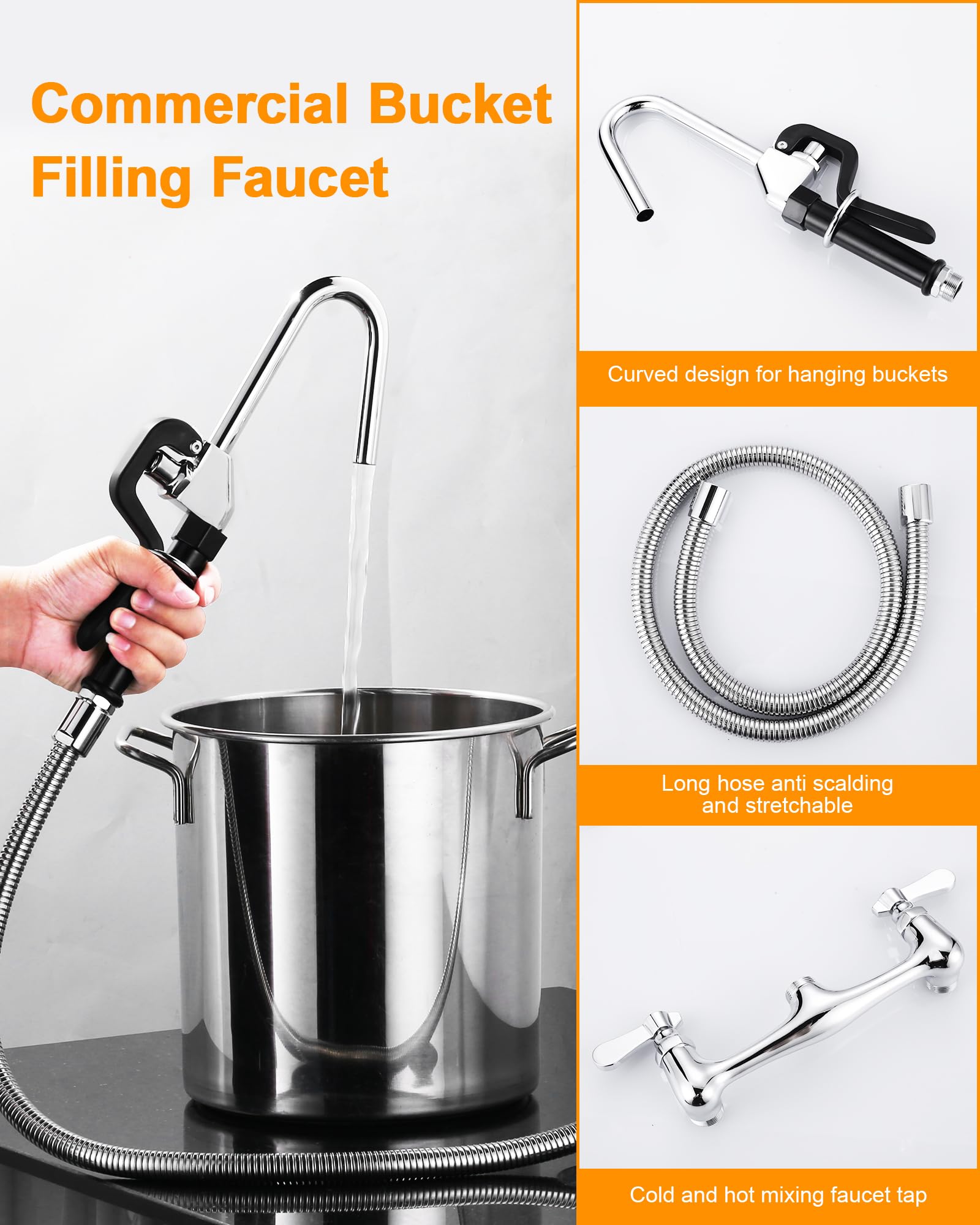 Commercial Brass Pot Filler Faucet - Wall Mount Kitchen Faucet with 43