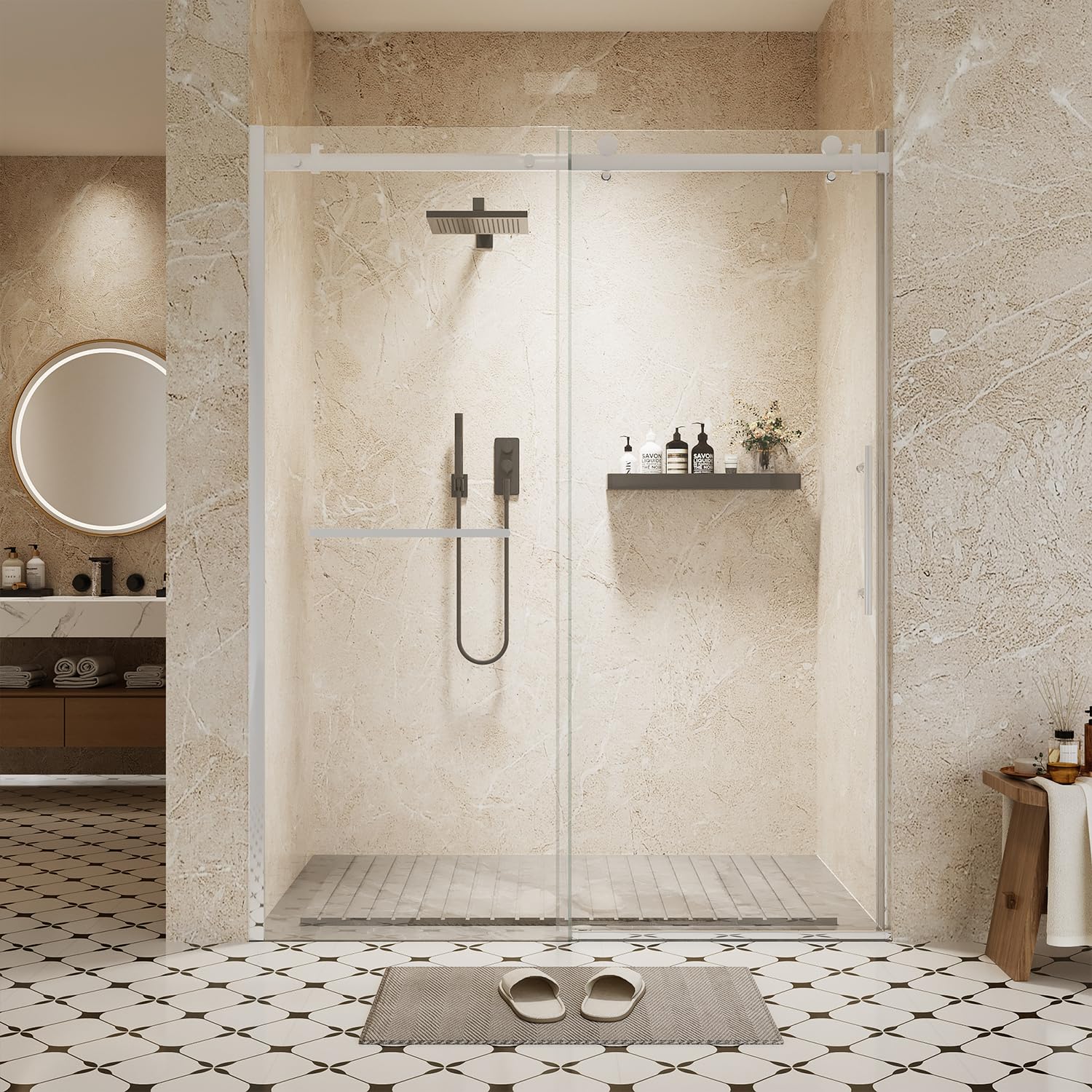 60-60.8 Inch Frameless Sliding Shower Door - 1/4