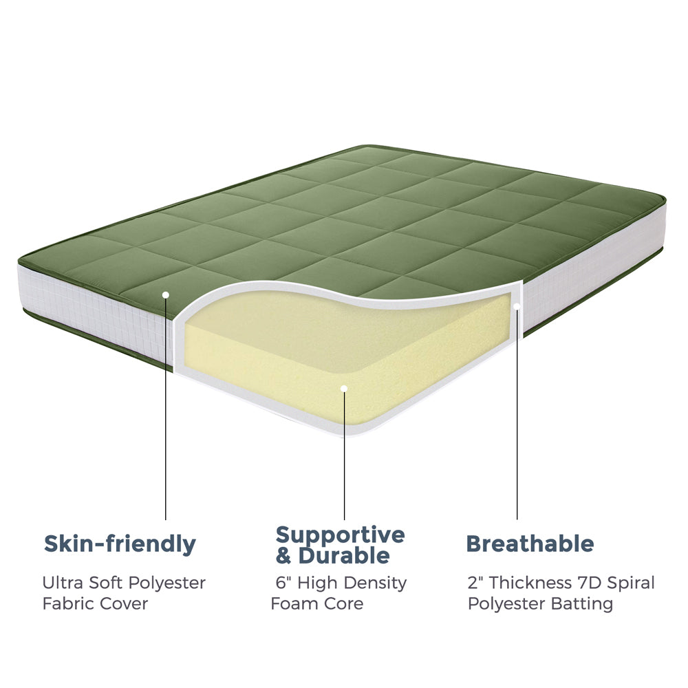 MAXYOYO 8-Inch Futon Mattress - Super Thick Square Floor Futon Mattress & Mattress Topper Pad in Green | Perfect for Guest Beds, Dorm Rooms, and Floor Sleeping