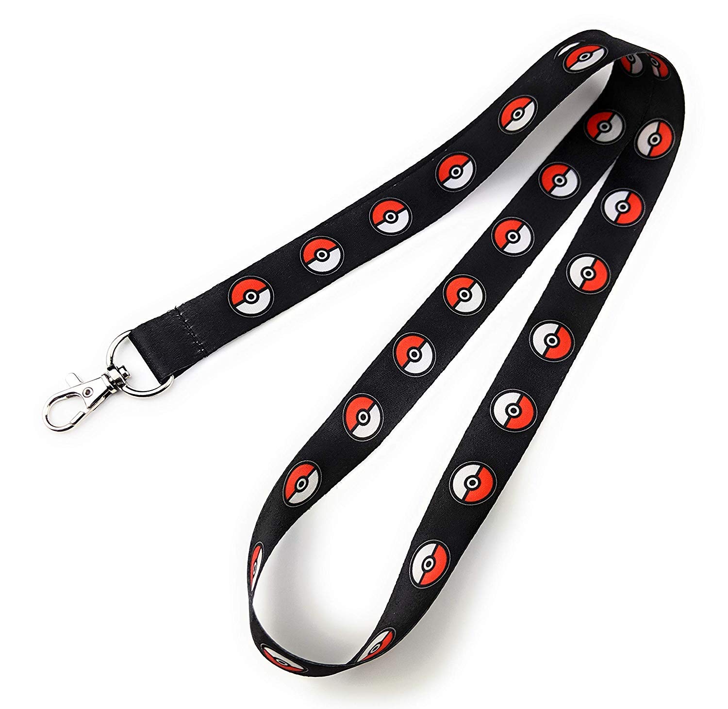 Pokemon Poke Ball Neck Lanyard with Lobster Claw Clasp - Keychain Holder, ID Badge Holder & Whistle Holder for Cosplay, Gaming Events and Outdoor Activities