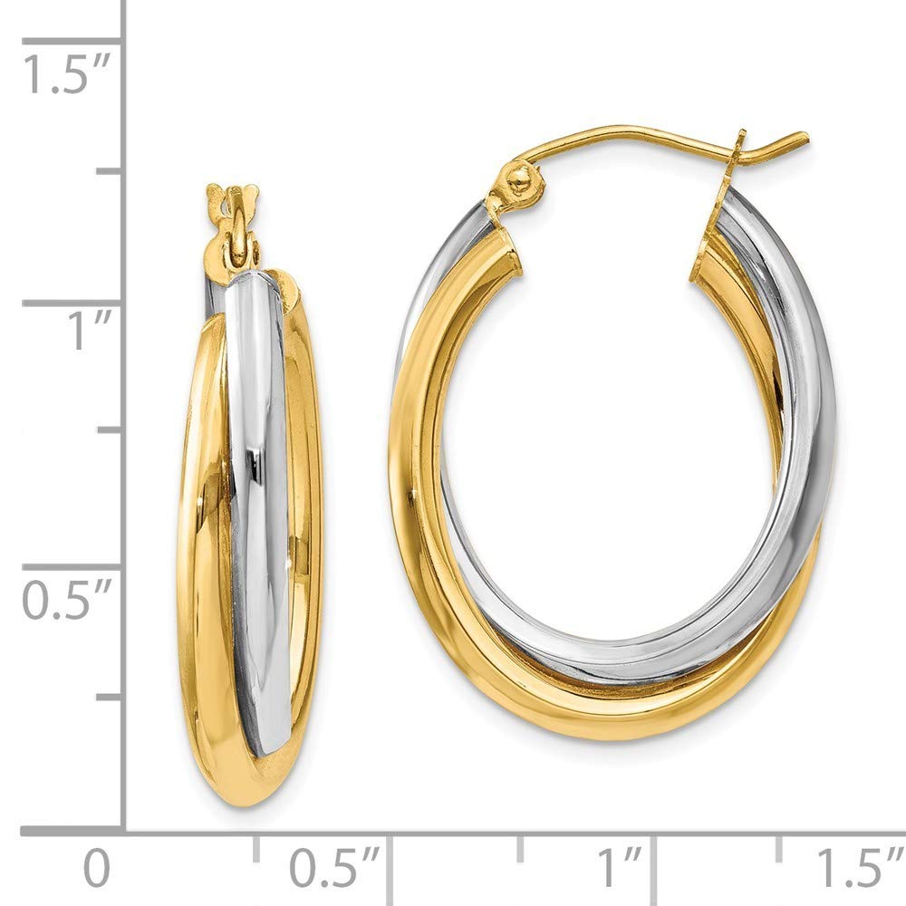 14K Two-Tone Gold Polished Double Oval Hoop Earrings - 6mm Width | Elegant Everyday Jewelry for Women, Perfect for Work, Date Night & Special Occasions