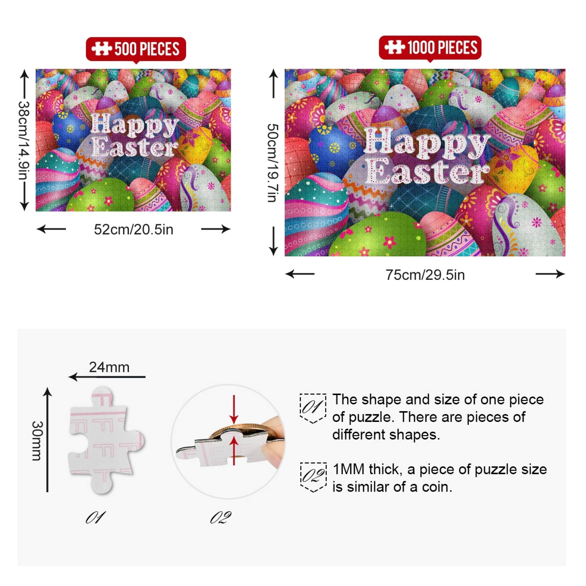 Happy Easter Eggs Jigsaw Puzzle 500 Pieces - Colorful Paper Puzzle Game for Kids & Adults - Fun Family Activity, Easter Party Game, Classroom Challenge, Gift Idea for Puzzle Lovers