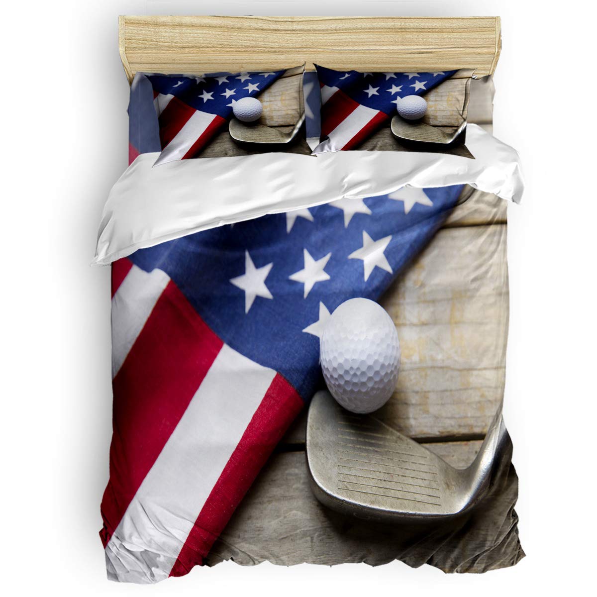 4-Piece Full Size Golf Themed Duvet Cover Set - Soft Printed Bedding Includes Duvet Cover, Flat Sheet & Pillowcases for Adults, Teens & Kids - Perfect for Golf Lovers' Bedroom Decor & Themed Guest Rooms