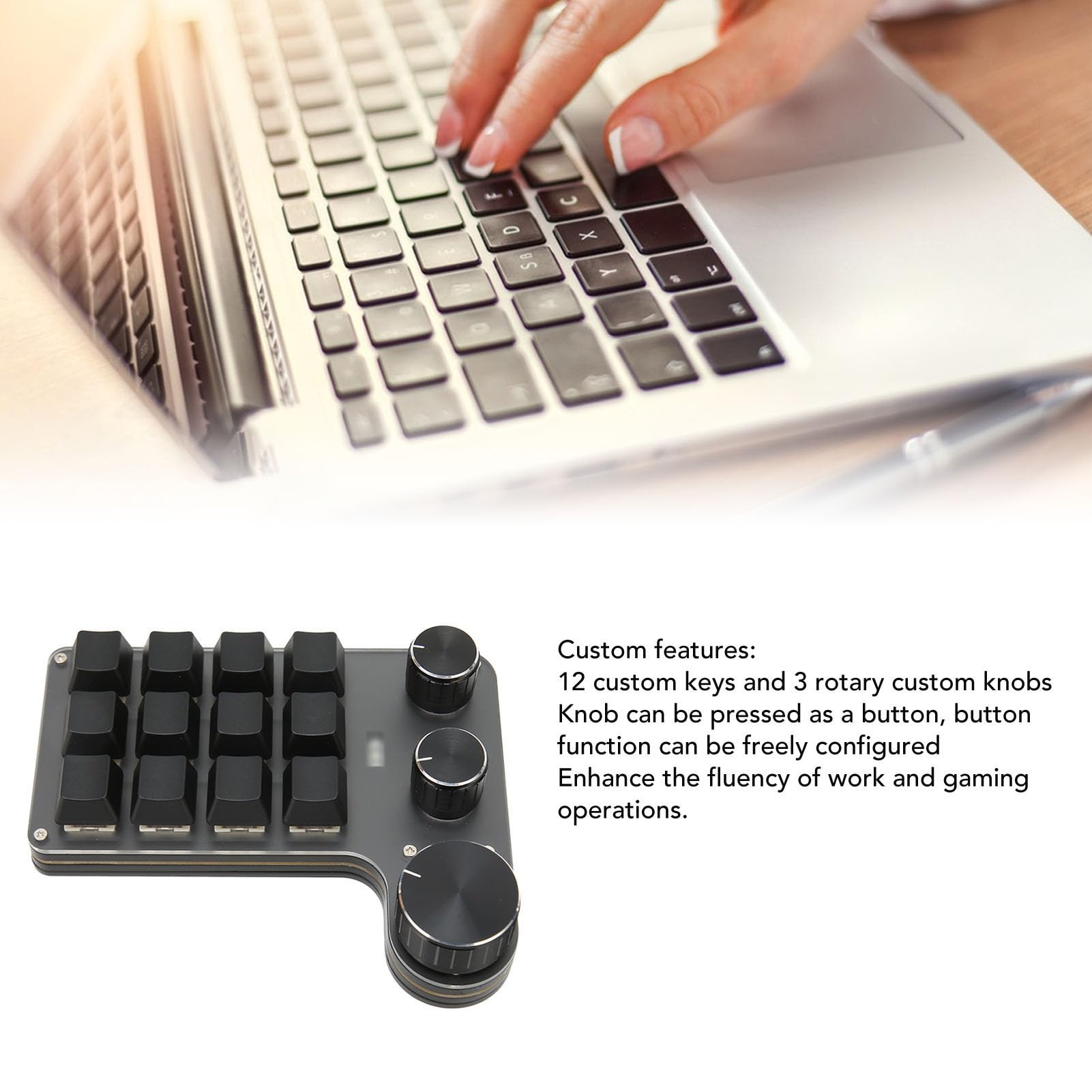 Bewinner 12-Key Programmable Mechanical Keyboard with 3 Buttons | USB-C Wired One-Handed Gaming Keyboard for OSU, Office Work & Video Editing | Perfect for Gamers, Programmers & Content Creators
