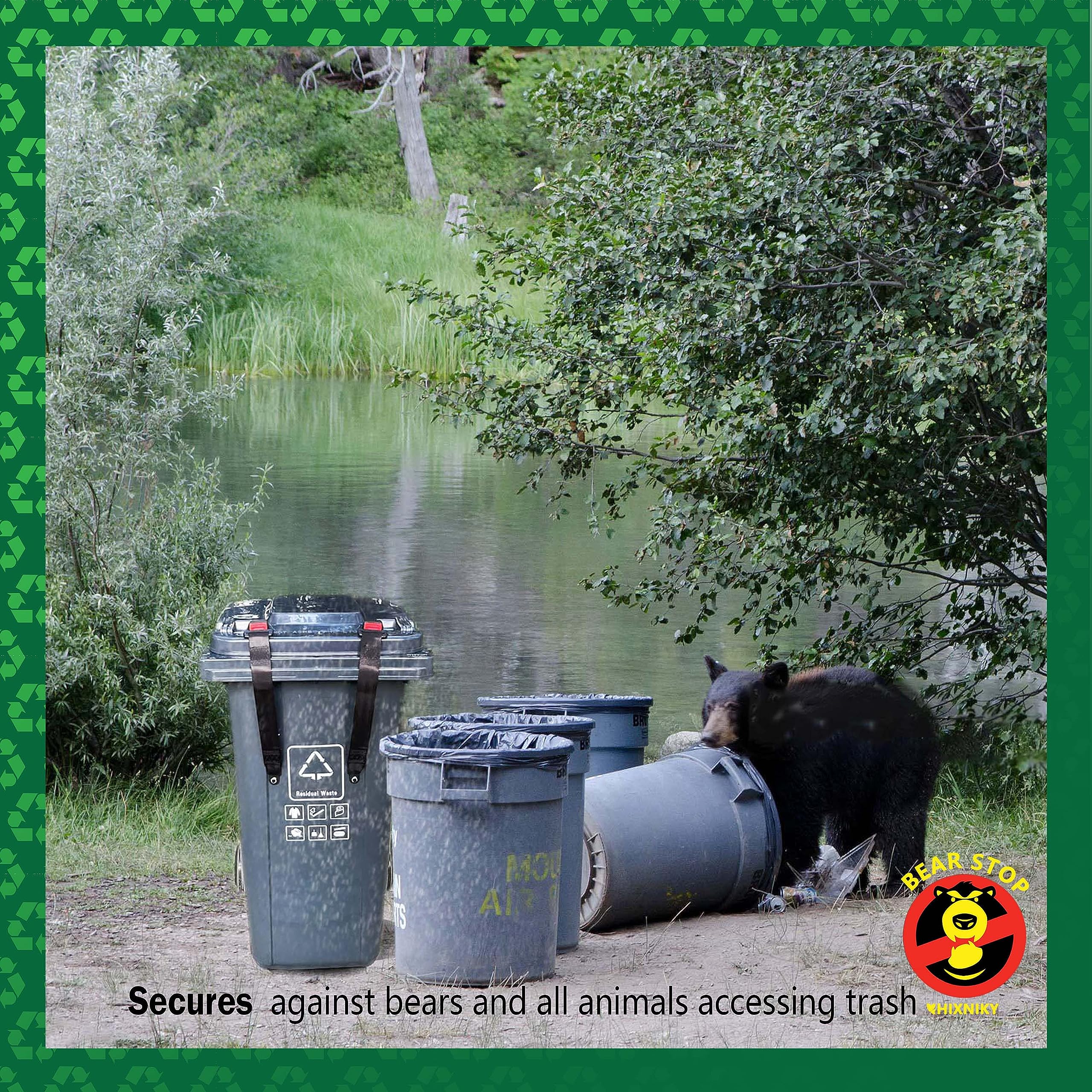 Animal Proof Trash Can Locks - 2 Pack Universal Semi-Automatic Garbage Bin Lid Locks for Raccoons, Squirrels & Pests - Heavy Duty Black Trash Can Security for Outdoor Bins, Backyards & Camping Sites