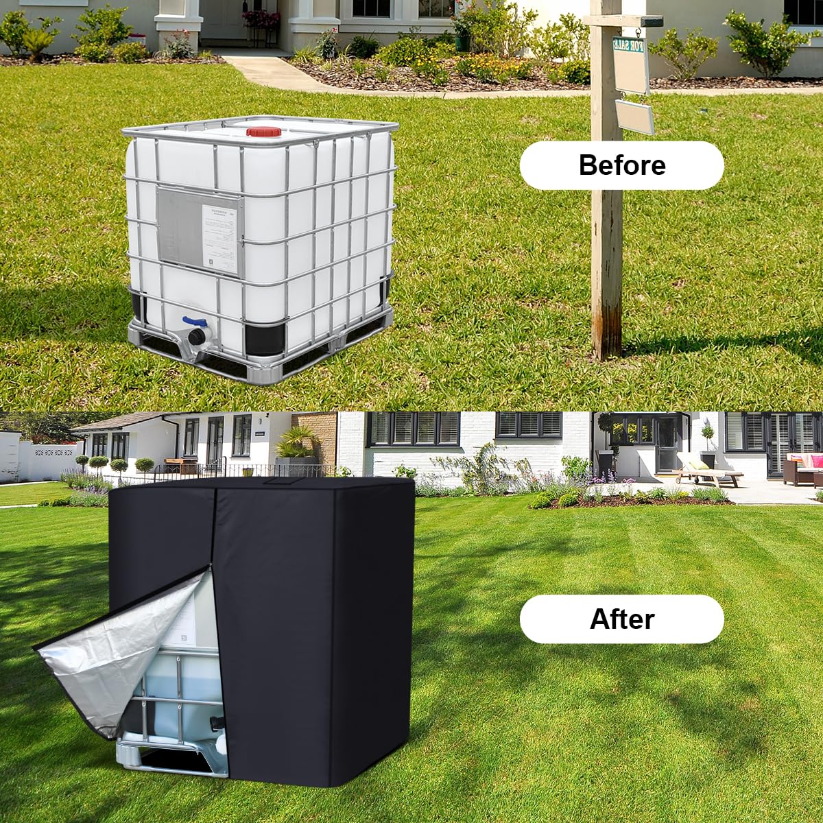 275 Gallon 1000L IBC Tote Water Tank Cover - 420D Waterproof Sunshade Protective Cover for Industrial Storage | Outdoor Use, Agriculture, Chemical Transport Protection