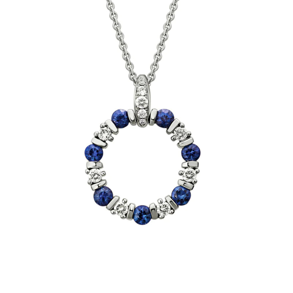 14K Gold Sapphire and Diamond Circle Pendant Necklace for Women - Elegant Jewelry Gift for Birthday, Anniversary & Special Occasions