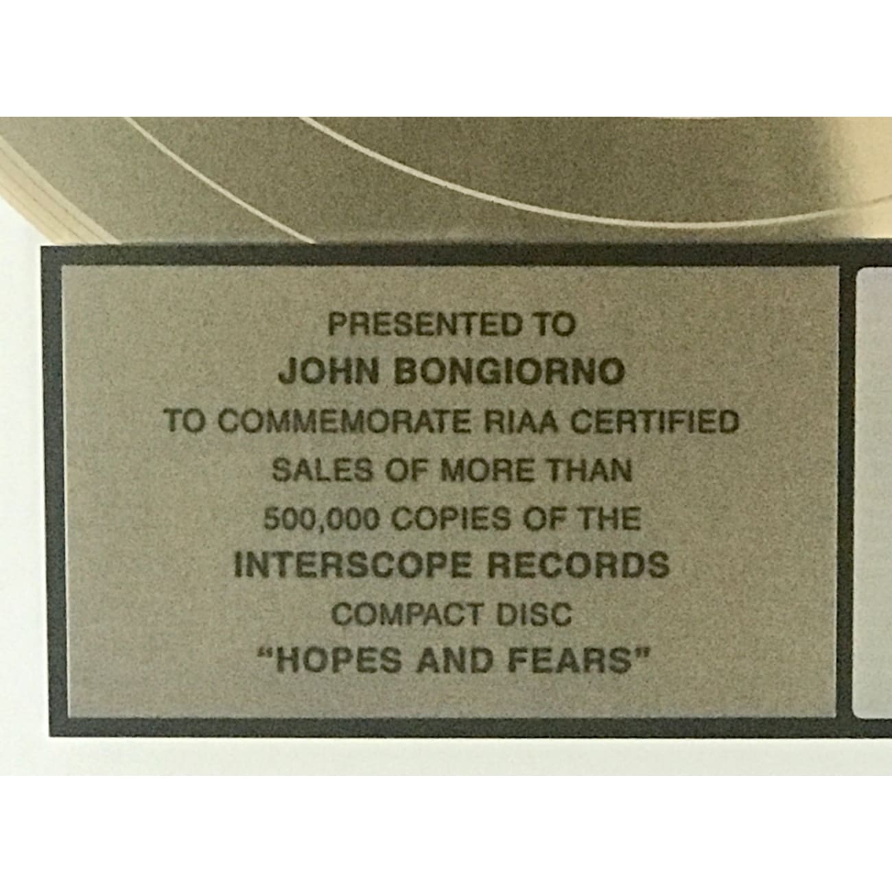 Keane Hopes and Fears RIAA Gold Album Award - Certified Music Collectible for Fans & Display in Home, Office, or Music Studio