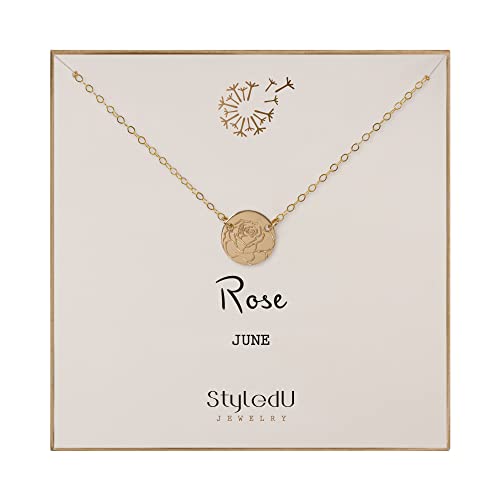 June Birth Flower Rose Necklace - 14k Gold Filled Personalized Jewelry for Women | Birthday & Graduation Gifts for Her | Elegant Rose Pendant Necklace for Daily Wear & Special Occasions