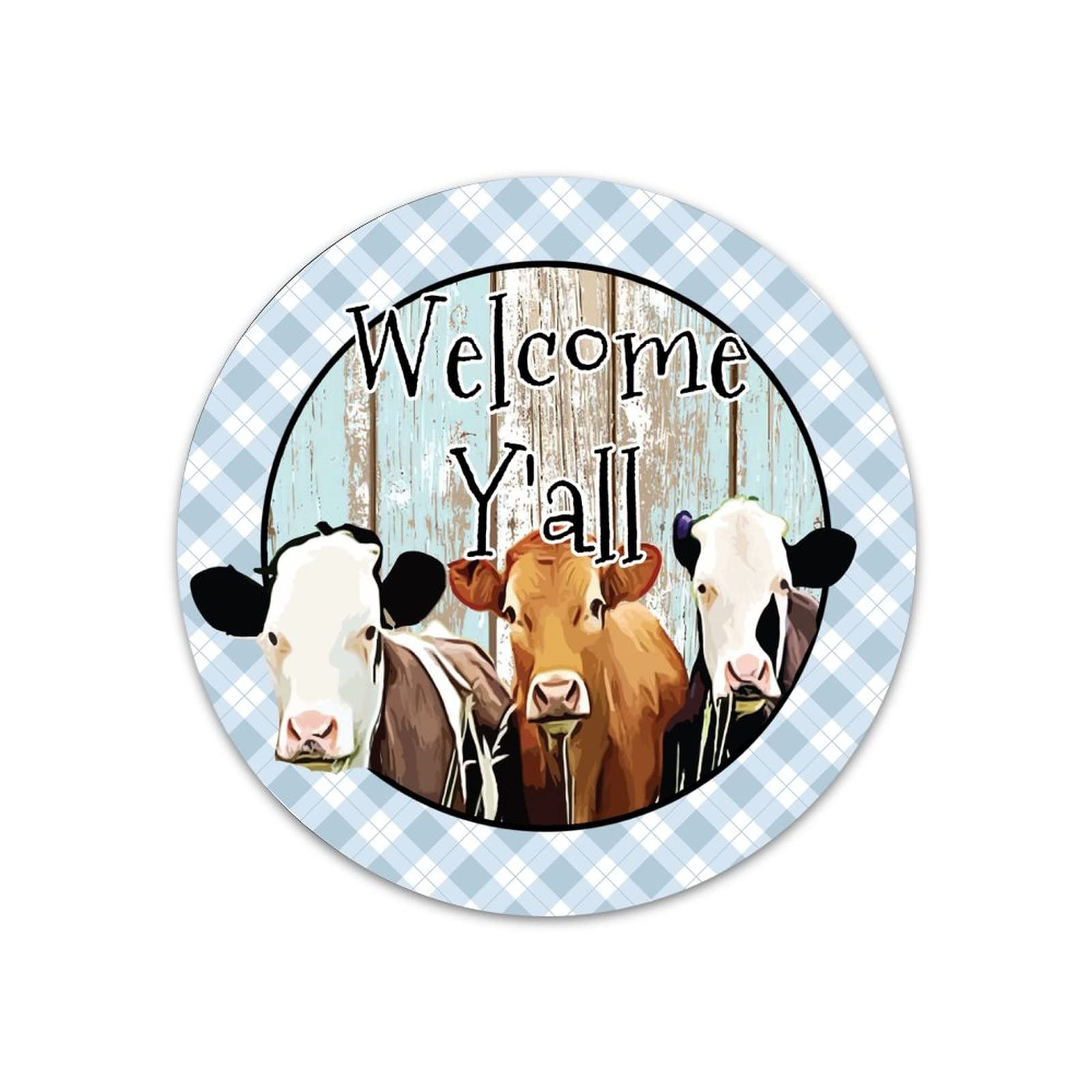 Farm Life Round Metal Sign - Irish Home Decor with 'Welcome Y'all' Cows Design - 12 Inch Rustic Wall Art for St. Patrick's Day, Living Room, Porch & Bedroom - Perfect Housewarming Gift for Country Style Homes