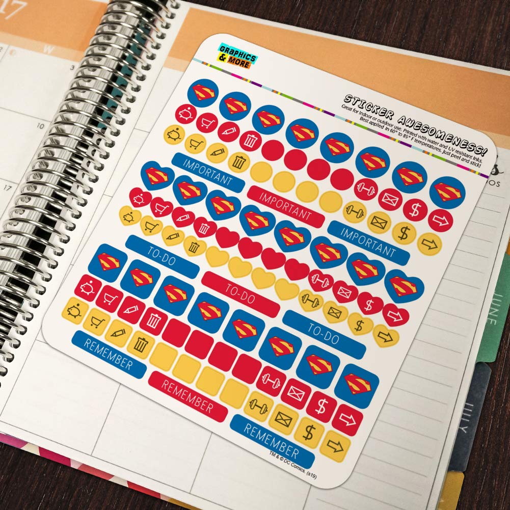 Superman New 52 Shield Logo Planner Stickers - 50pcs Vinyl Decals for Bullet Journals, Scrapbooking & DIY Crafts - Perfect for Calendar Marking, School Supplies & Gift Decoration
