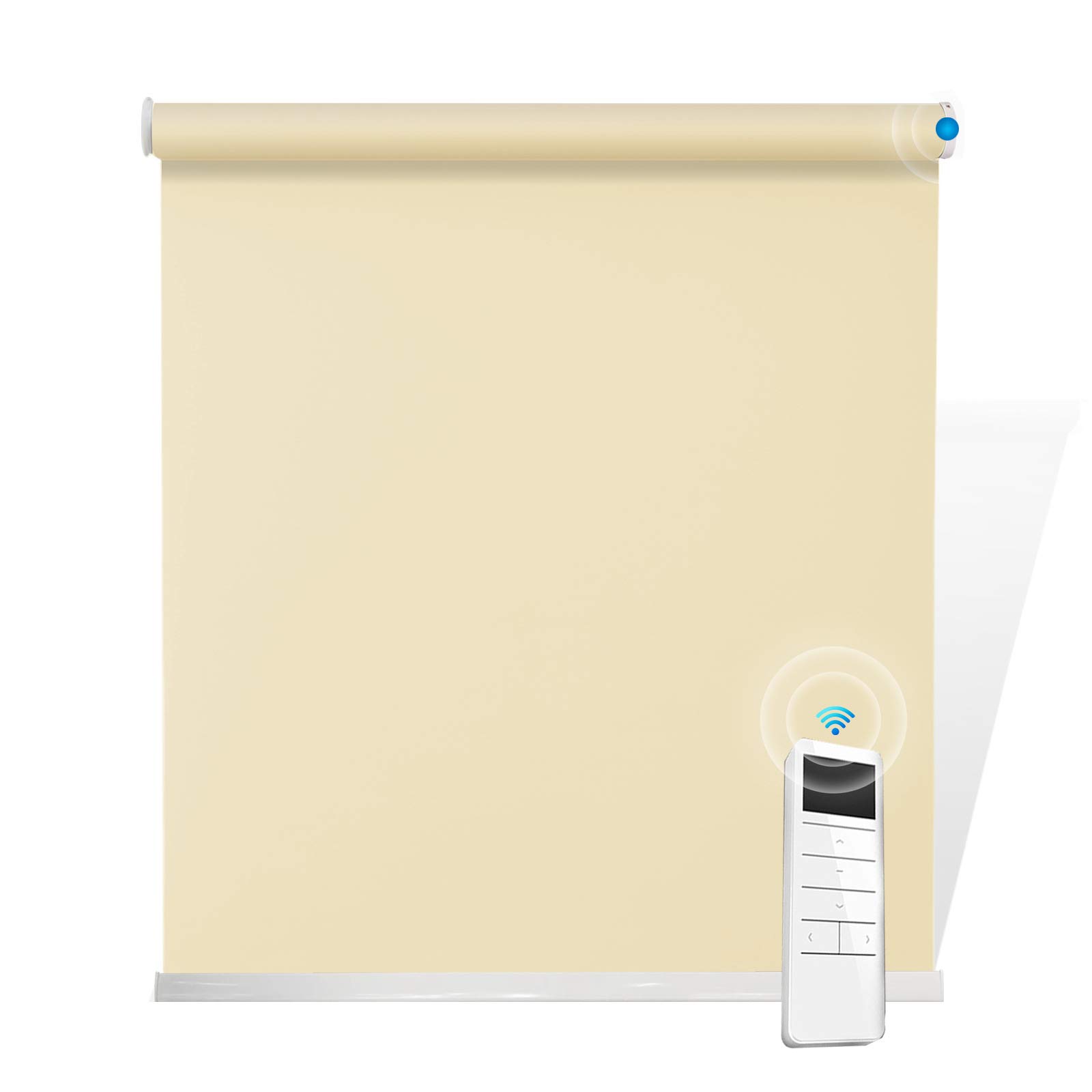 Motorized Cordless Window Blinds - Custom Blackout Shades with Valance, Beige UV Protection Sun Shades for Energy Efficiency | Perfect for Living Room, Bedroom & Home Office