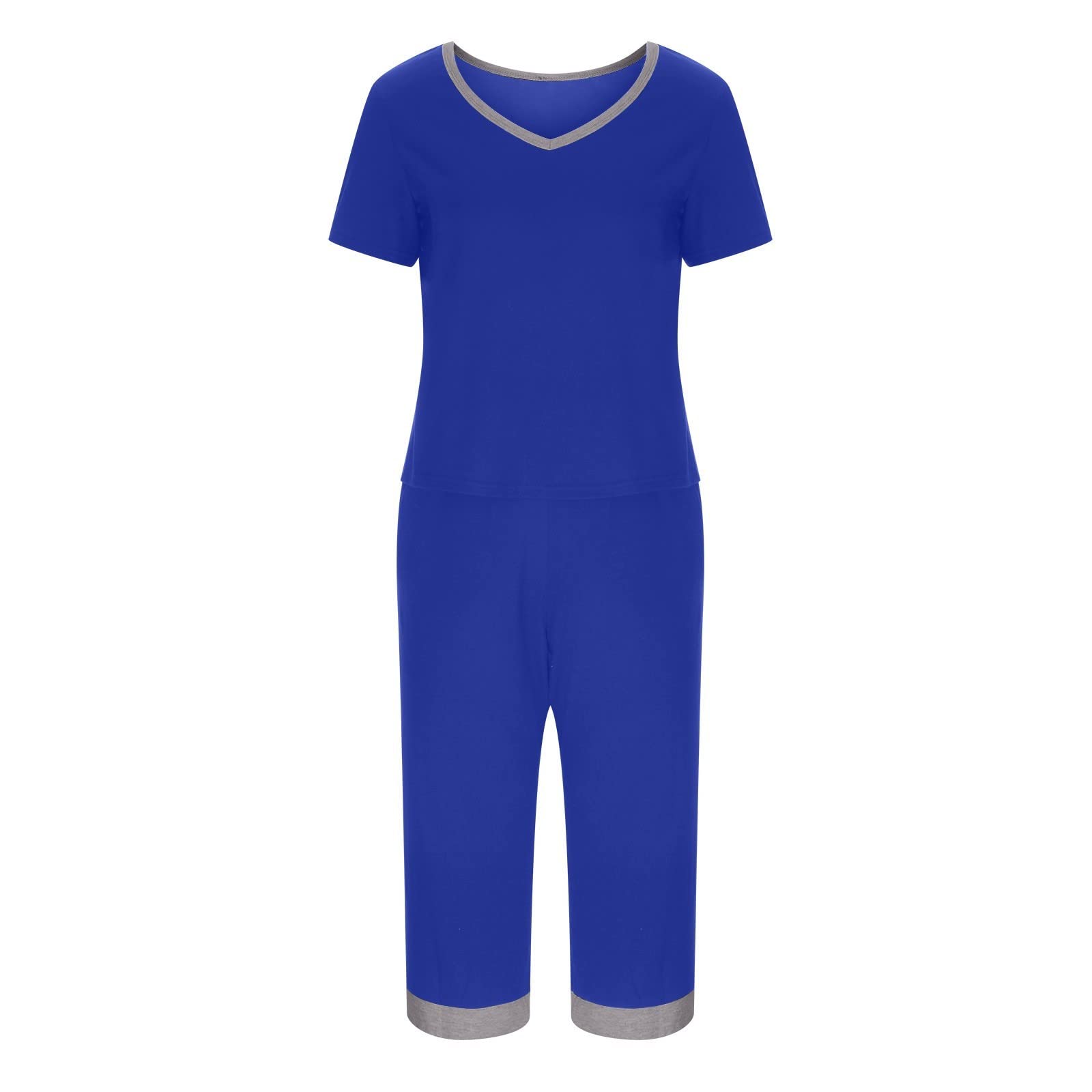 2 Piece Women's Casual Summer Outfit Set - Short Sleeve V-Neck Shirt & Capri Pants with Pockets | Lounge Wear, Vacation Outfit, Beach Day Comfort