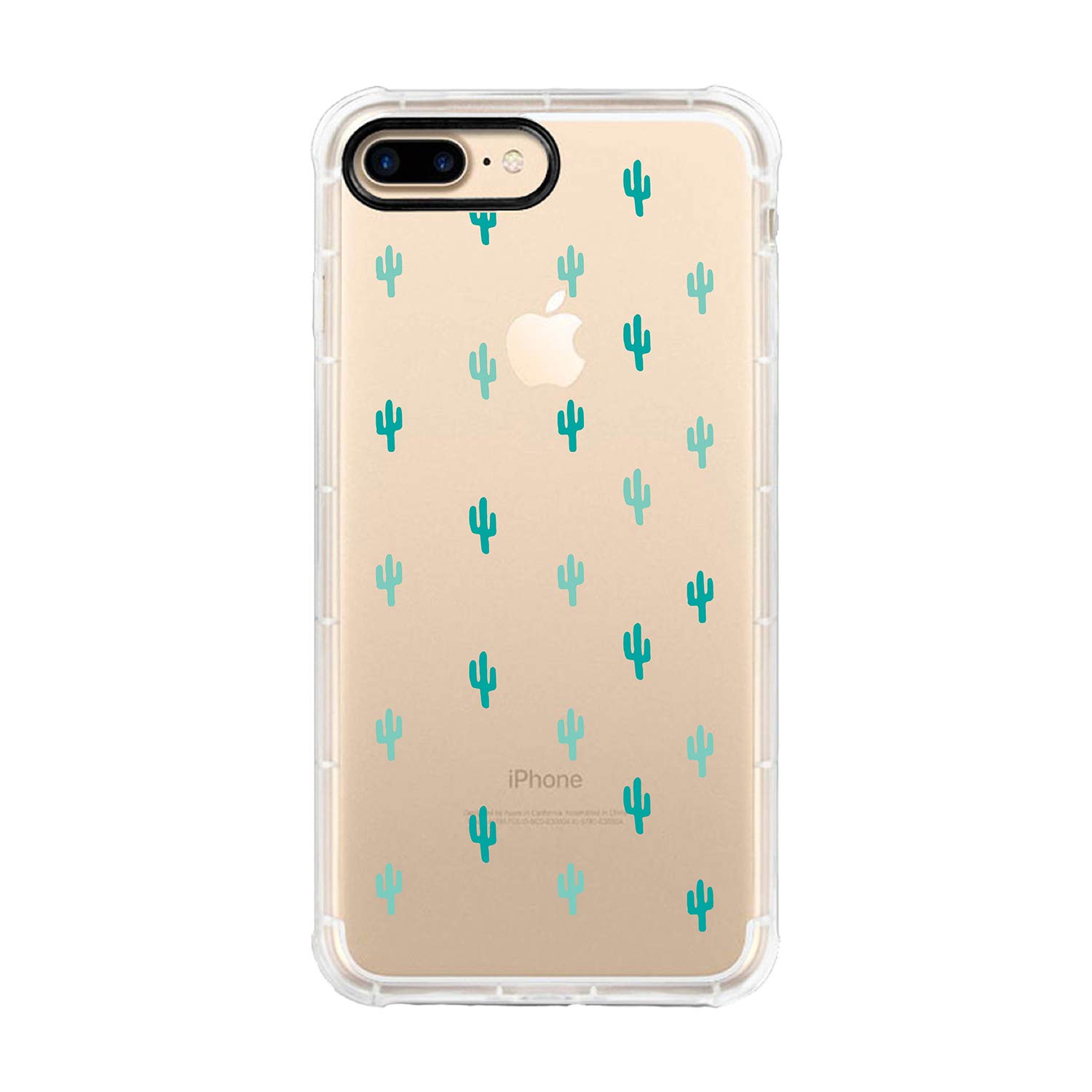 OTM Essentials Hybrid Clear Rugged Edge Phone Case for iPhone 7/8 Plus with Mini Cacti Design - Protective Slim Cover for Everyday Use, Outdoor Activities & Travel