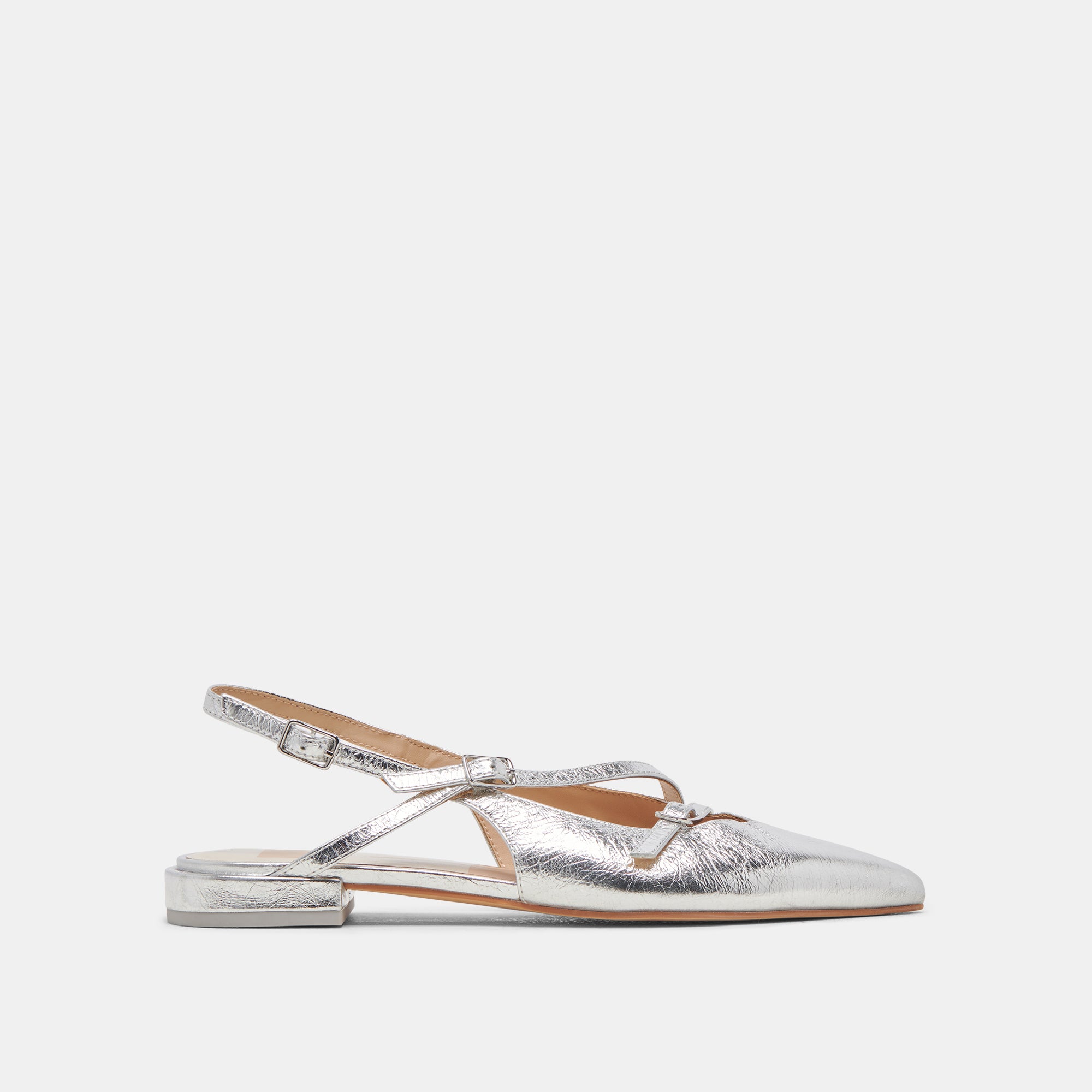 PAMLA Women's Wide Width Silver Crinkle Patent Leather Flats - Comfortable Slip-On Shoes for Work, Office & Casual Wear