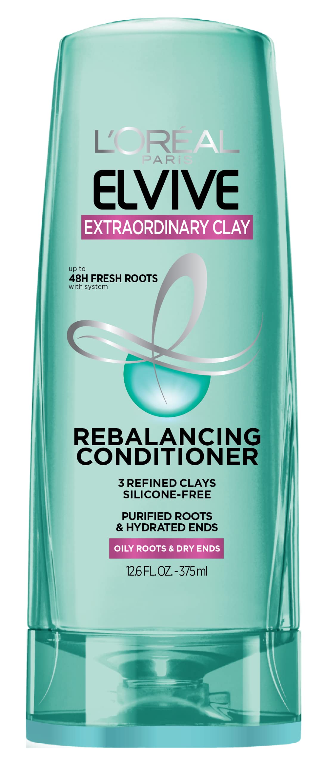 L'Oreal Paris Elvive Extraordinary Clay Rebalancing Conditioner for Oily Roots & Dry Ends - 12.6 fl oz Hydrating Hair Treatment (Packaging May Vary) | Perfect for Daily Use & Color-Treated Hair