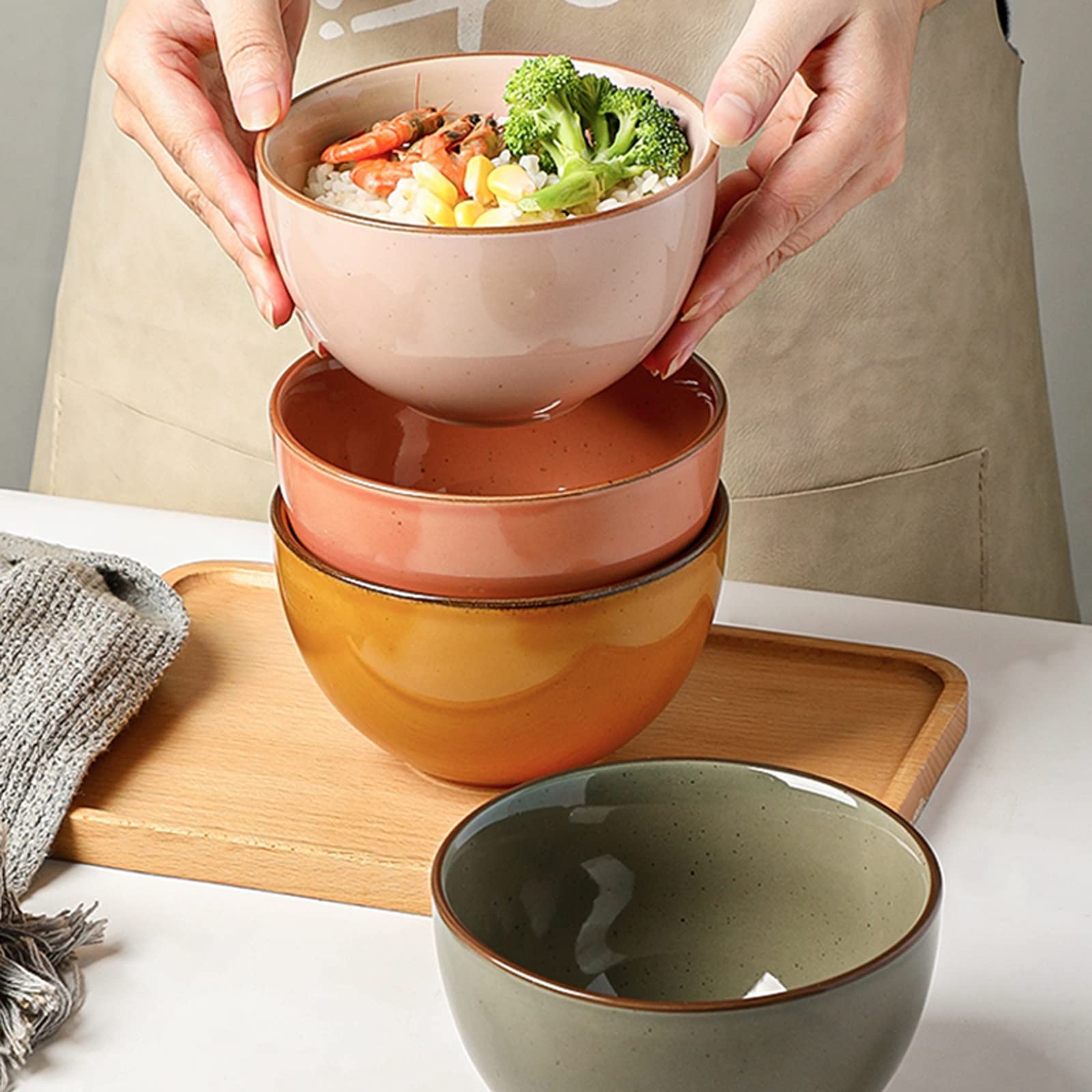 Premium Porcelain Salad Bowls Set - Large Ceramic Serving Bowls for Cereal, Pasta, Soup & Noodles - Versatile Kitchen Dining Essentials for Family Meals & Entertaining