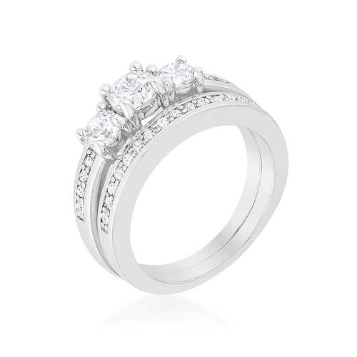 Three Stone Diamond Wedding Ring Set for Women - Elegant Bridal Jewelry for Engagement, Anniversary & Special Occasions