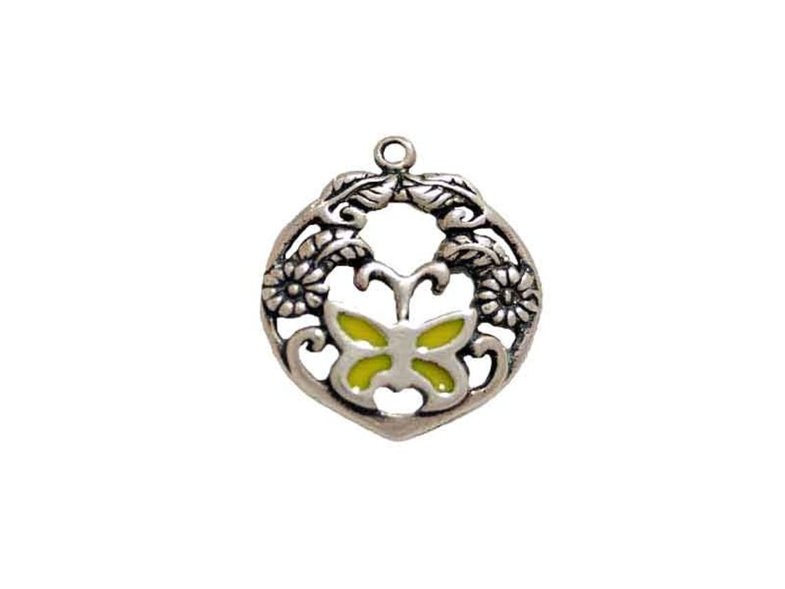 Yellow Butterfly Charm Sterling Silver Enameled Pendant - Handmade Garden Jewelry & Pollinator Jewelry for Jewelry Making - Perfect for Nature Lovers, DIY Crafts & Gift Giving