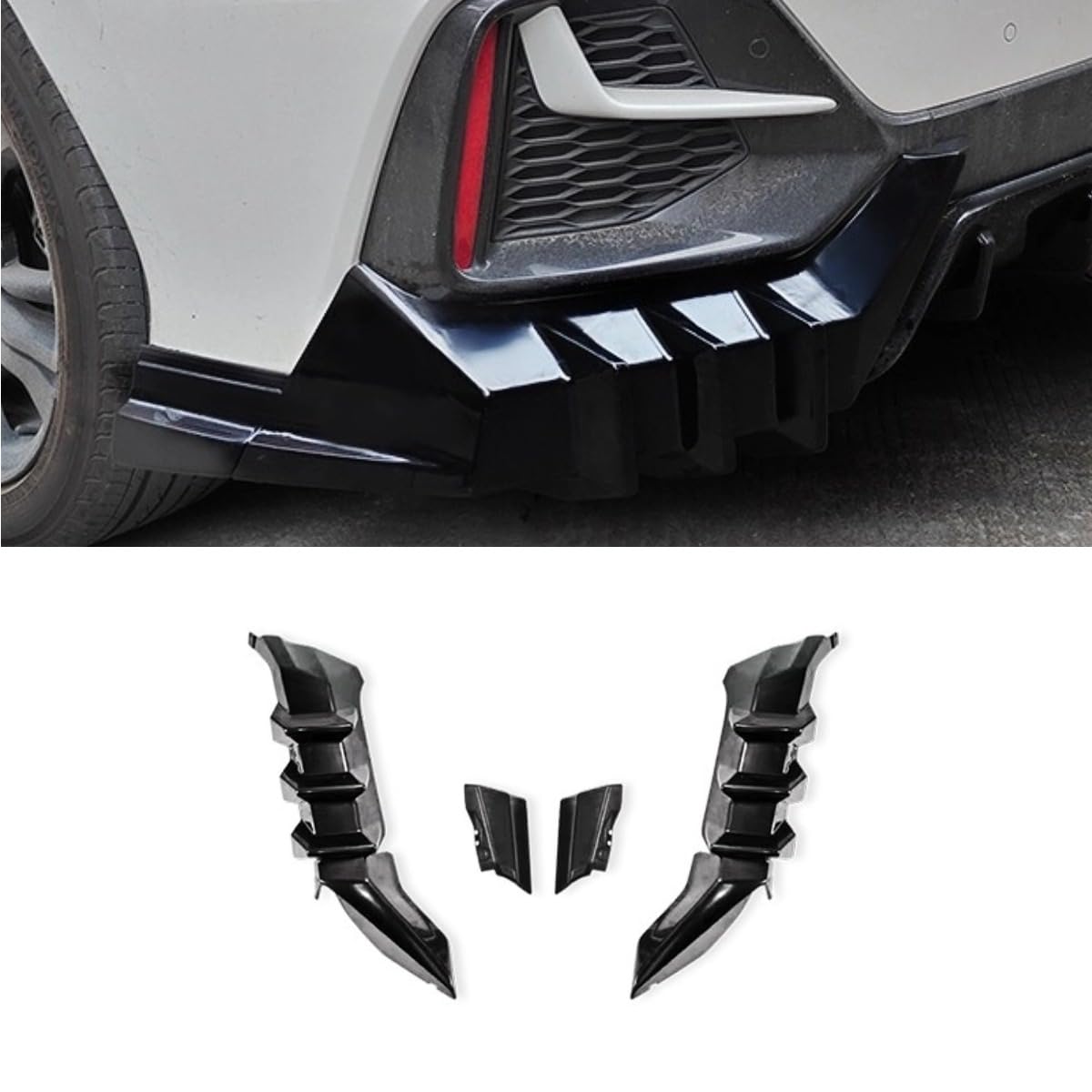 **2016-2021 Honda Civic Hatchback Mugen Style Rear Bumper Lip Splitter - Glossy Black Body Kit for Enhanced Style & Protection | Perfect for Car Shows & Street Racing**