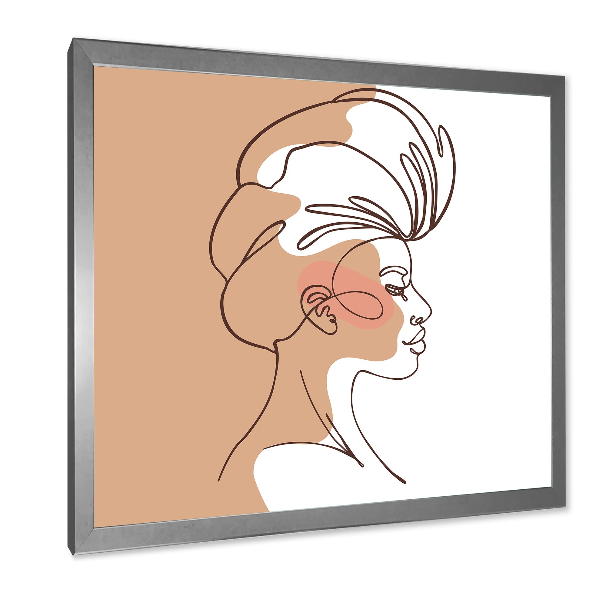 DesignQ One Line Portrait of African American Woman II - Modern Framed Wall Art Decor for Living Room, Bedroom & Office - Minimalist Black & White Line Drawing Artwork