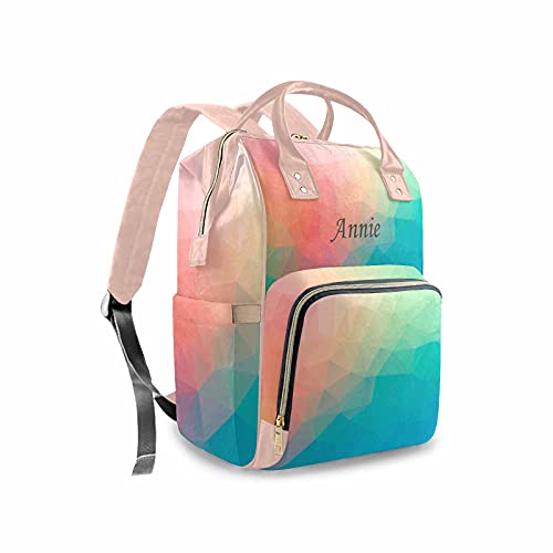 LOSARON Personalized Name Diaper Backpack - Custom Baby Bag with Colorful Geometric Design, Large Capacity Multi-Pocket Organizer for Diapers & Baby Essentials - Perfect for Moms, Travel & Daycare Use