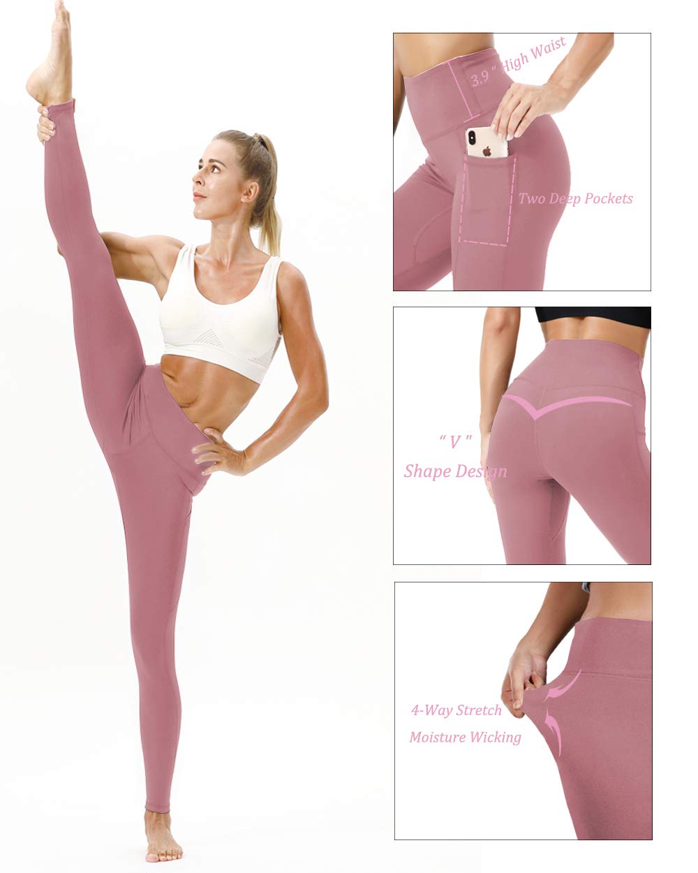 TYUIO High Waist Yoga Pants for Women with Pockets - Stretchy Workout Leggings for Running, Gym & Lounge - Comfortable Athletic Tights for Yoga, Pilates & Everyday Wear