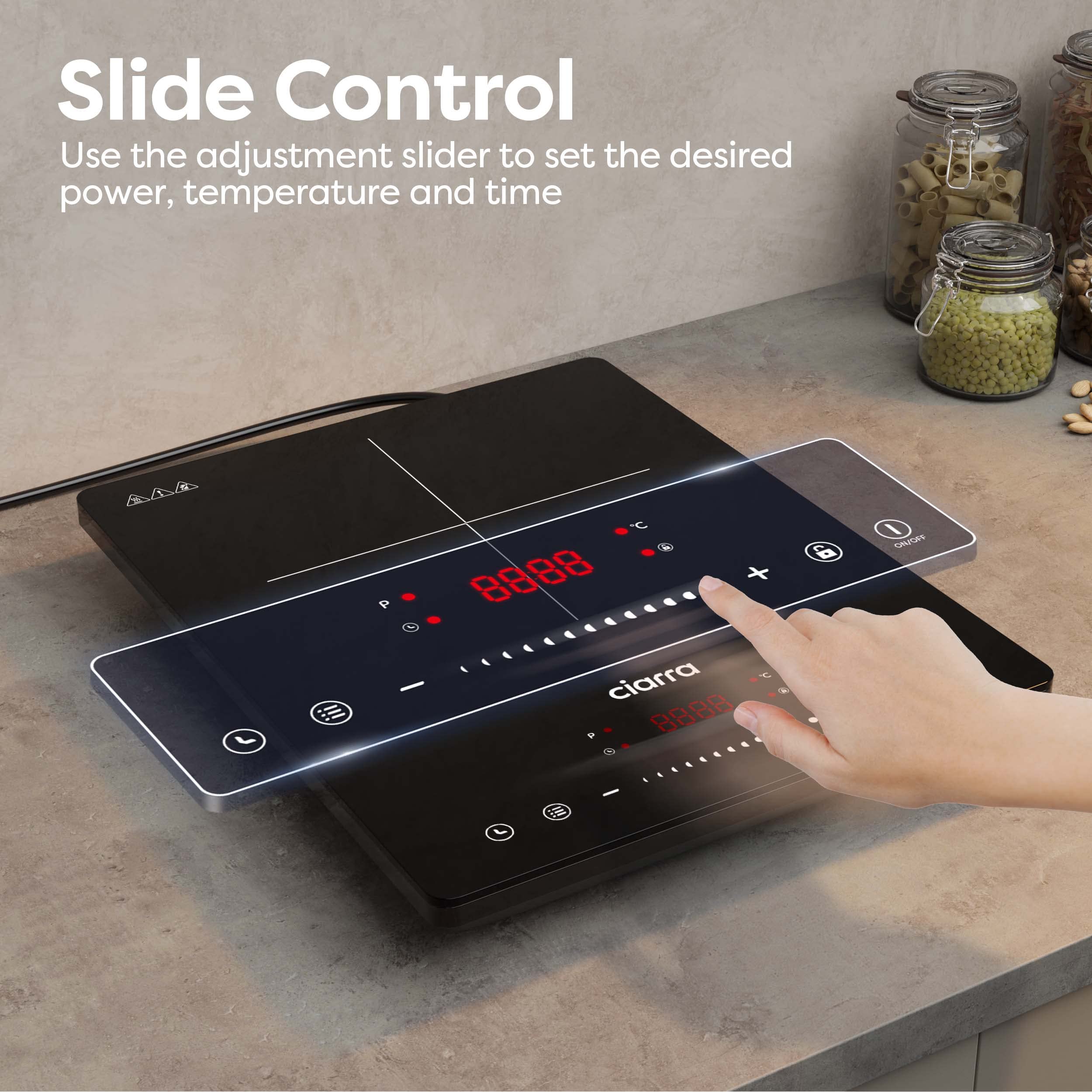 CIARRA CBTIH1 2000W Induction Cooktop with 8 Power Levels, Touch Control, Child Safety Lock, Auto Shut-Off & Multiple Timers - Black Ceramic Glass Surface for Fast, Safe & Energy-Efficient Cooking - Perfect for Home, Kitchen, Dorm & RV Use