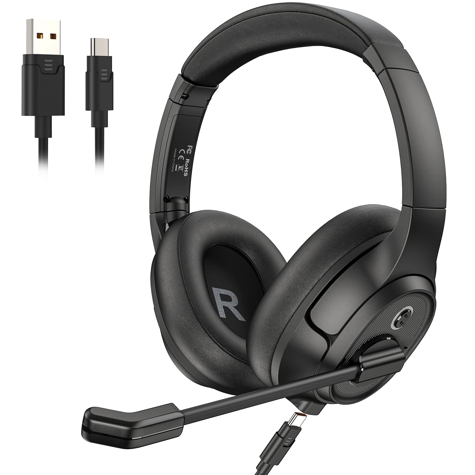 EKSA H2 USB Gaming Headset with Noise Cancelling Microphone - Over-Ear PC Headphones for Laptop, Computer, Call Center - Mute Button & Volume Control - Perfect for Zoom Meetings, Teams Calls, Home Office & Online Classes