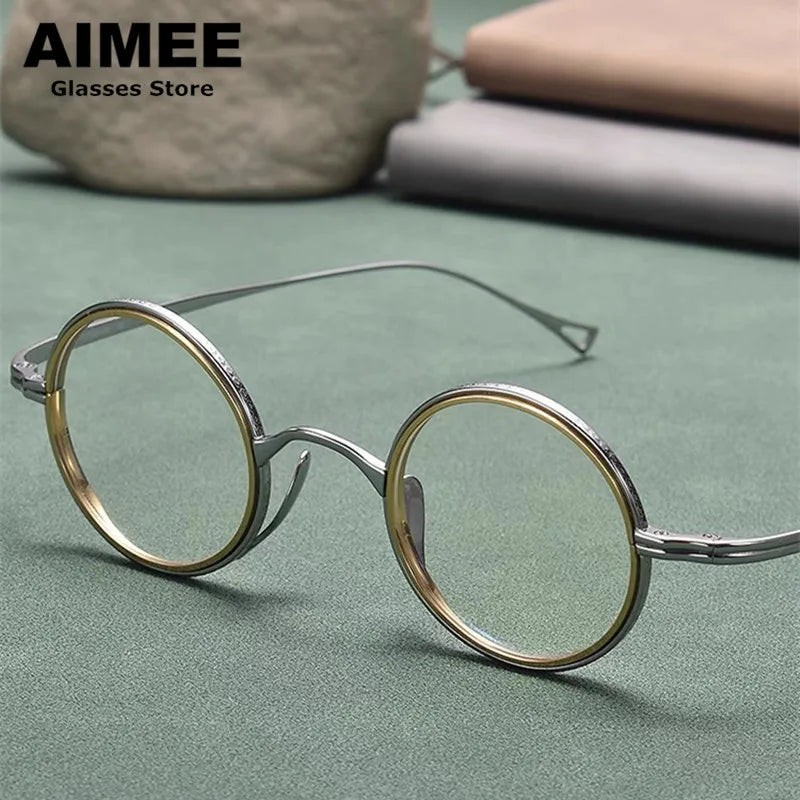 Stylish Aimee Unisex Full Rim Round Titanium Acetate Eyeglasses Frame 112122 - Lightweight & Durable for Work, Reading & Everyday Wear