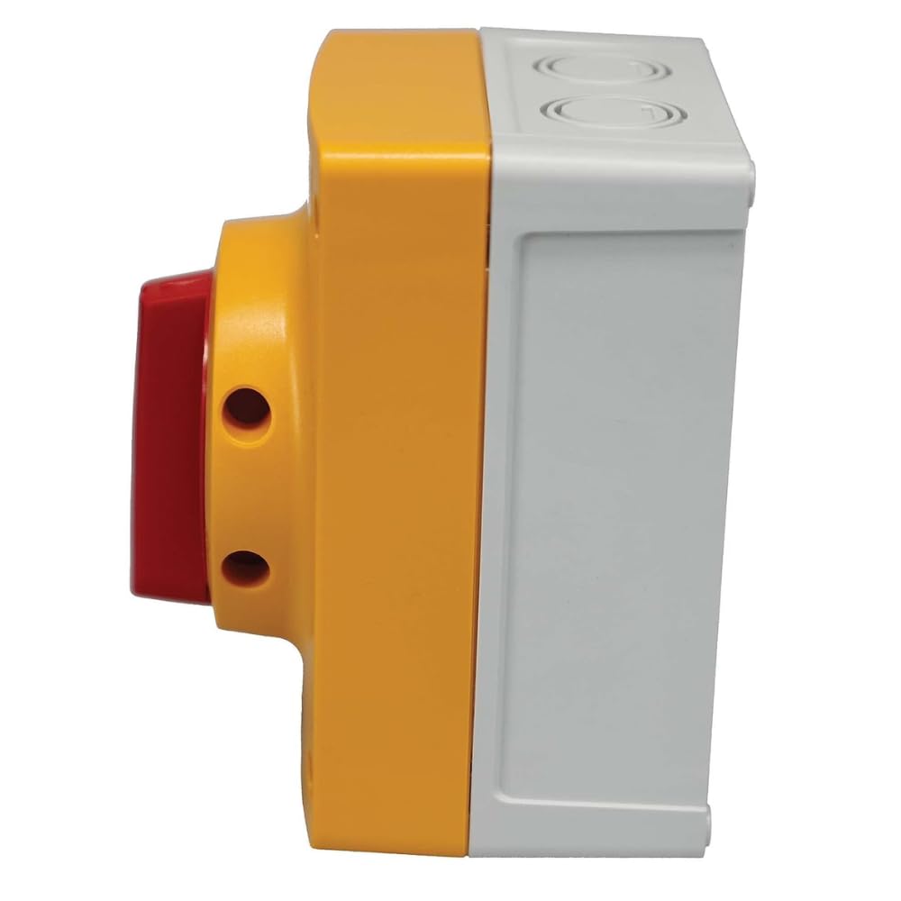 KEM325UL 3-Pole 25A Enclosed Motor Disconnect Switch with Yellow/Red Handle - Heavy Duty Electrical Safety Switch for Industrial Equipment, HVAC Systems & Machinery Control