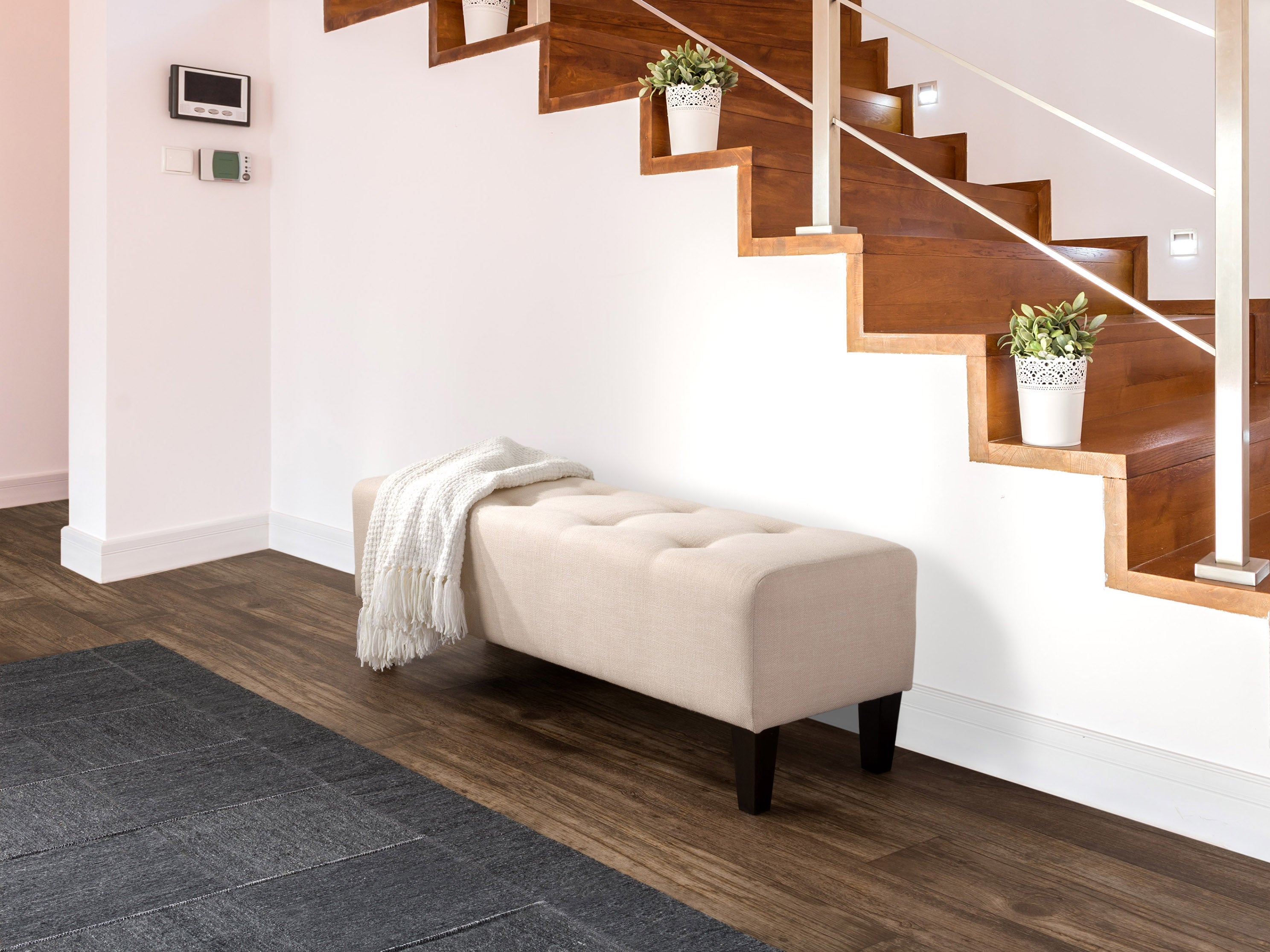 Stylish Cream Accent Bench - Modern Upholstered Entryway Seating with Wooden Legs | Perfect for Living Room, Bedroom or Hallway Decor