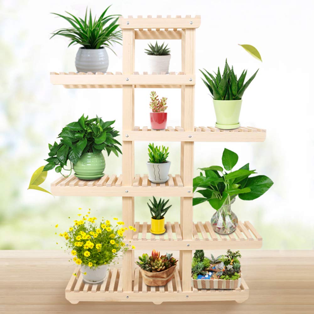 Bamboo Wooden Flower Stand Shelf - Plant Potted Display Rack for Garden, Patio & Indoor Use - Herbs Storage Shelf & Ladder Style Organizer for Plants, Books & Home Decor