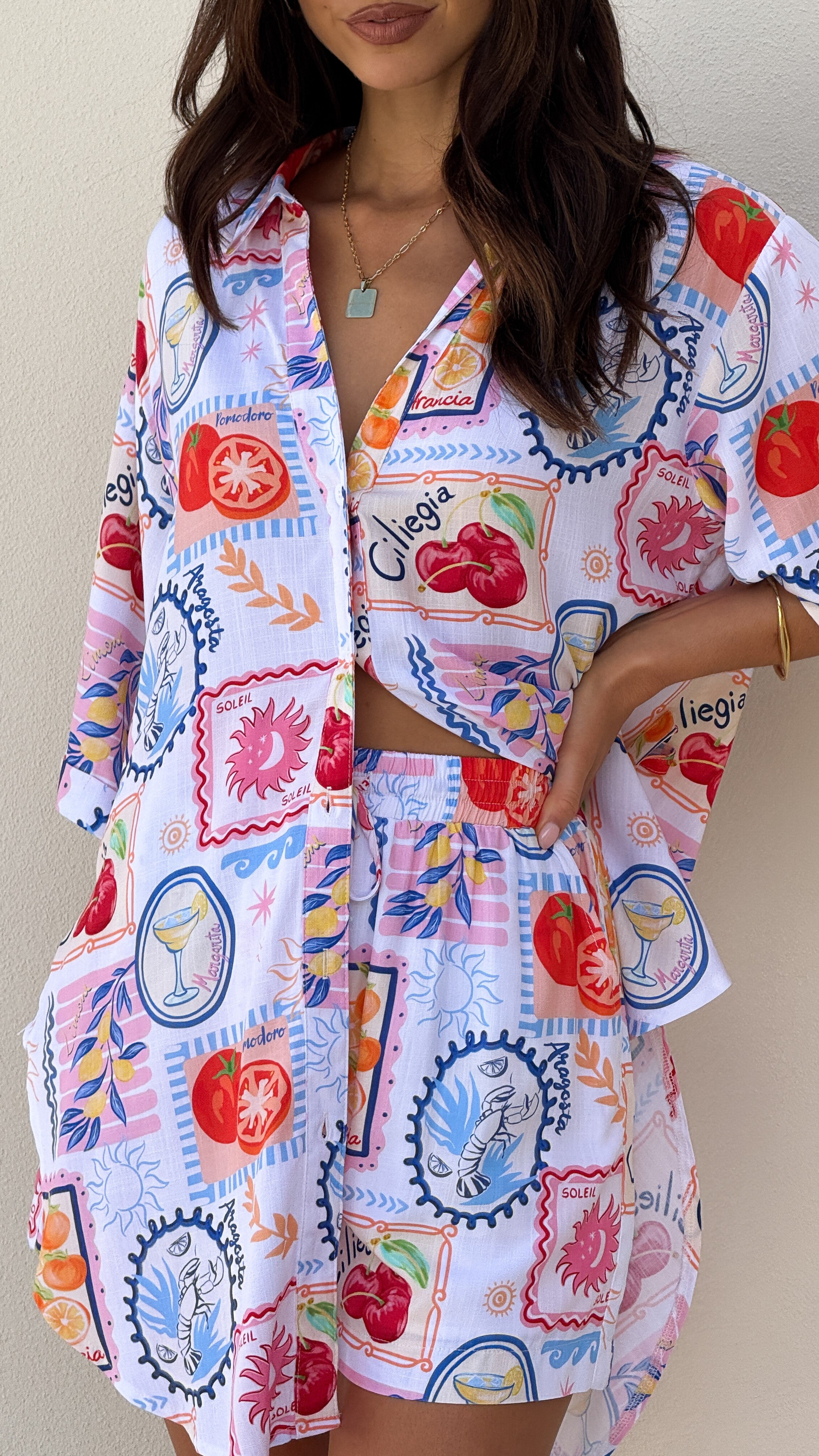 Aria Button Up Shirt and Short Set for Women - White Travel Outfit | Casual Summer Wear, Beach Vacation, Weekend Getaway