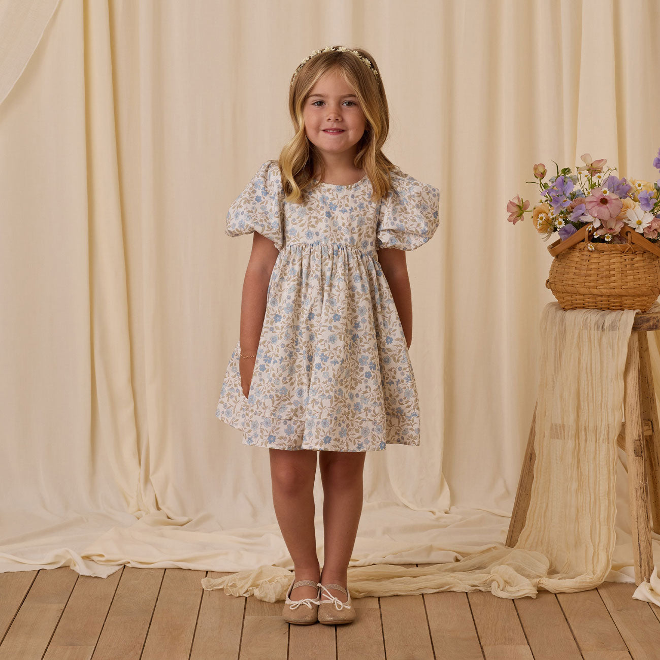 Luna Dress - Blue Garden Floral Print Summer Dress for Women | Perfect for Beach Vacations, Garden Parties & Casual Outings