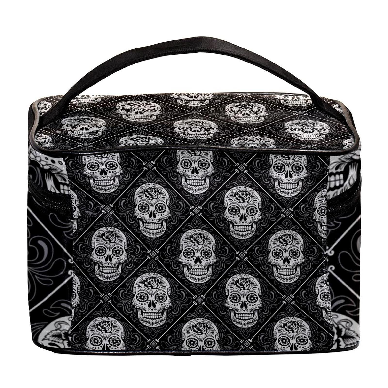 Day of The Dead Floral Pattern Large Travel Makeup Bag - Waterproof Cosmetic Organizer with Zipper for Women & Girls - Perfect for Vacation, Gym, and Daily Essentials Storage