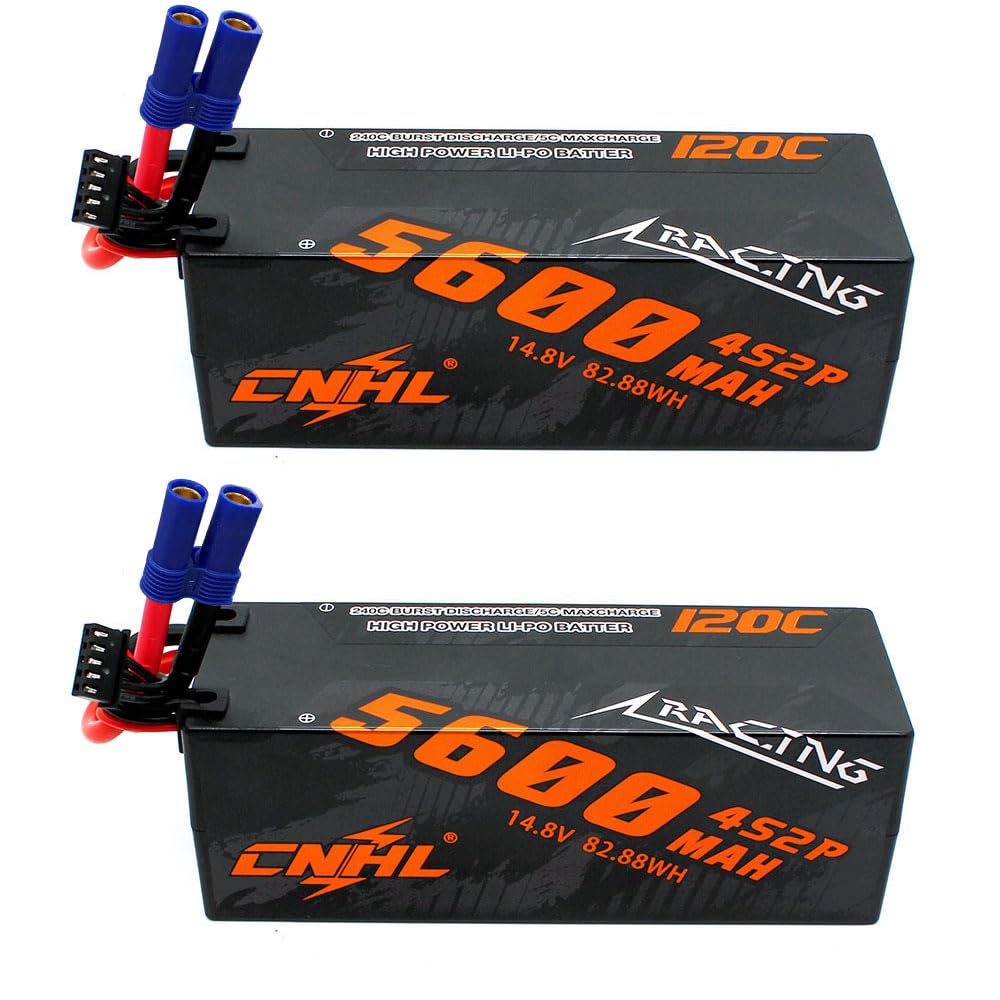 CNHL 4S Lipo Battery 5600mAh 14.8V 120C Hard Case with EC5 Connector - High Performance RC Battery for Cars, Boats, Trucks, Buggies, Truggies & Crawlers (2 Pack) - Perfect for Racing, Off-Roading & RC Hobby Enthusiasts