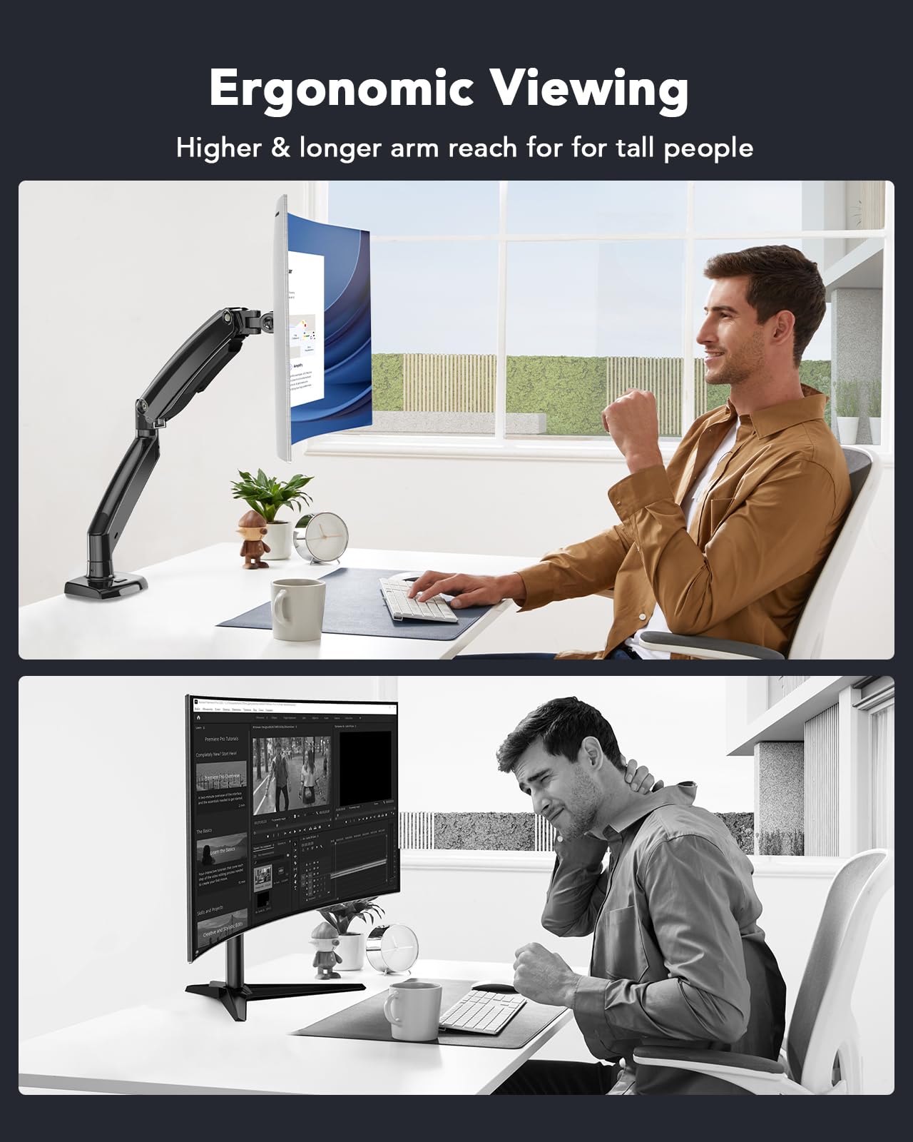 HUANUO Single Monitor Mount for 32 & 35 Inch Screens - Adjustable VESA Desk Stand with Tilt, Swivel & Height Adjustment - Perfect for Home Office, Gaming & Workspace Setup