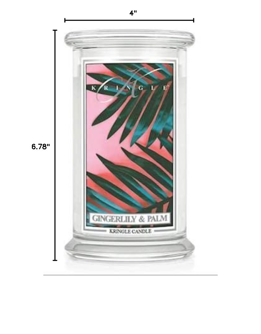 Kringle Candles Large 22oz 2-Wick Gingerly & Palm Scented Jar Candle - 100 Hour Burn Time for Home Decor, Relaxation & Aromatherapy