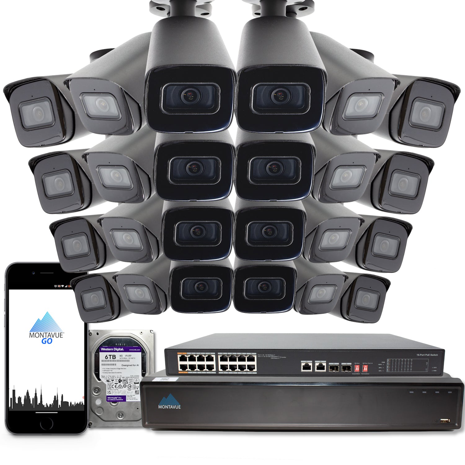 MTB8108 X Package: 8MP 4K SMD 4.0 Bullet Security Cameras & 32 Channel NVR System with 6TB HDD – Ideal for Home, Business, and Outdoor Surveillance